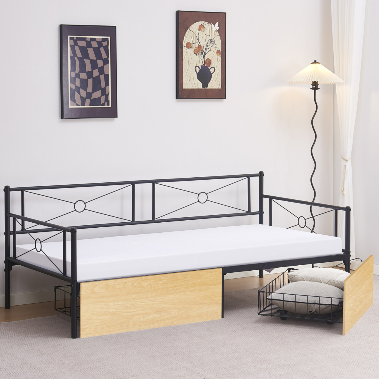 SOFA-BED BERNIE HM21120.02 METAL FRAME IN BLACK and SONAMA DRAWERS- FOR MATTRESS 190x90cm. [2]