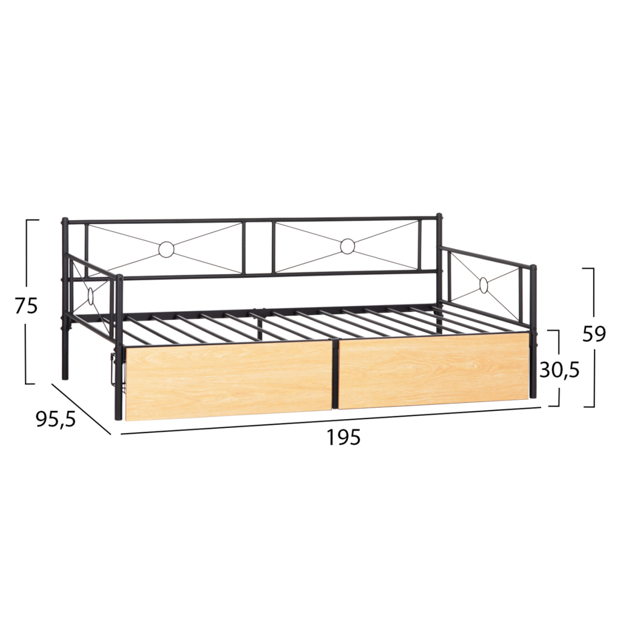SOFA-BED BERNIE HM21120.02 METAL FRAME IN BLACK and SONAMA DRAWERS- FOR MATTRESS 190x90cm. [3]