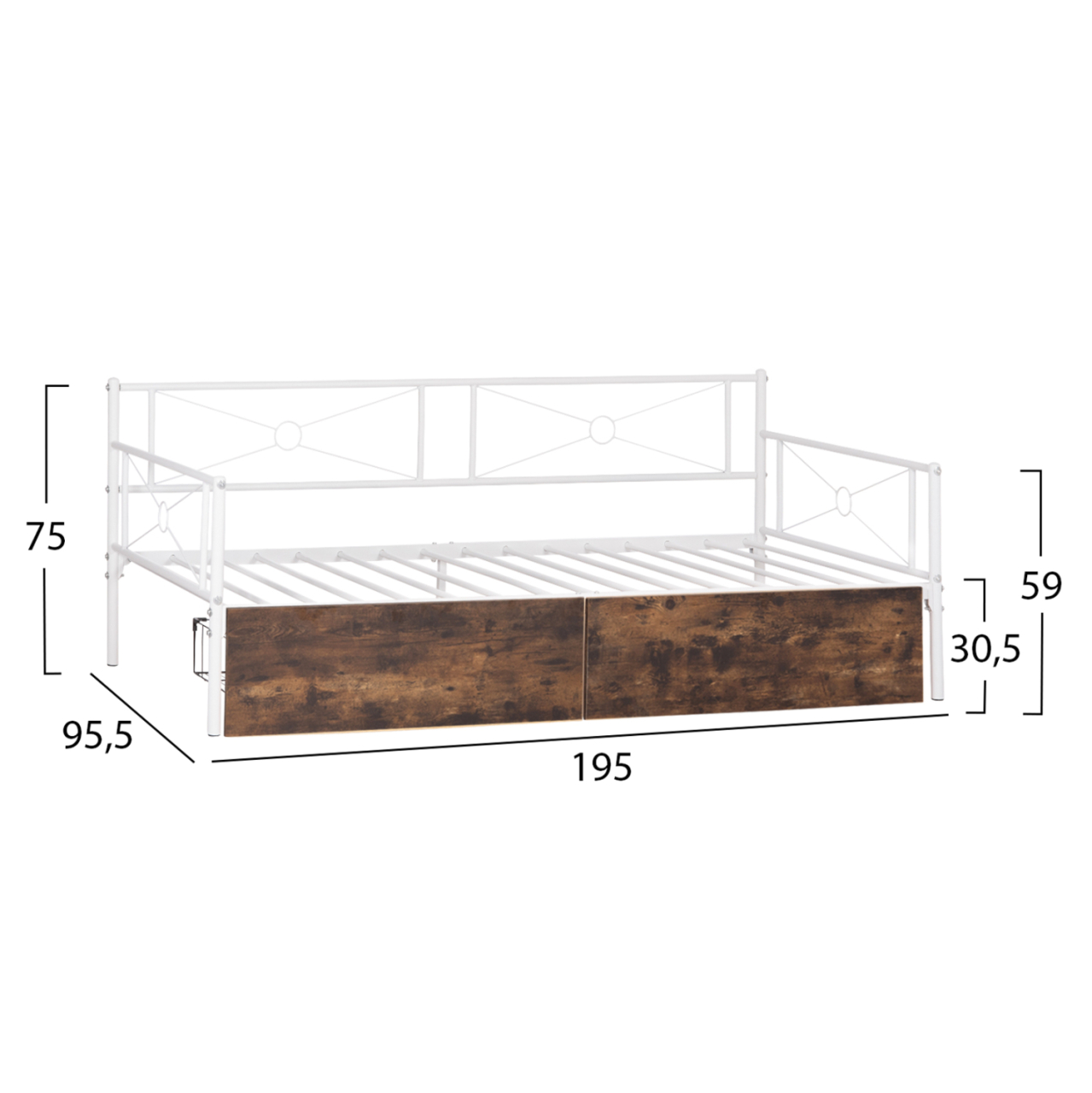 SOFA-BED BERNIE HM21121.01 METAL FRAME IN WHITE and DRAWERS- FOR MATTRESS 190x90cm. [3]