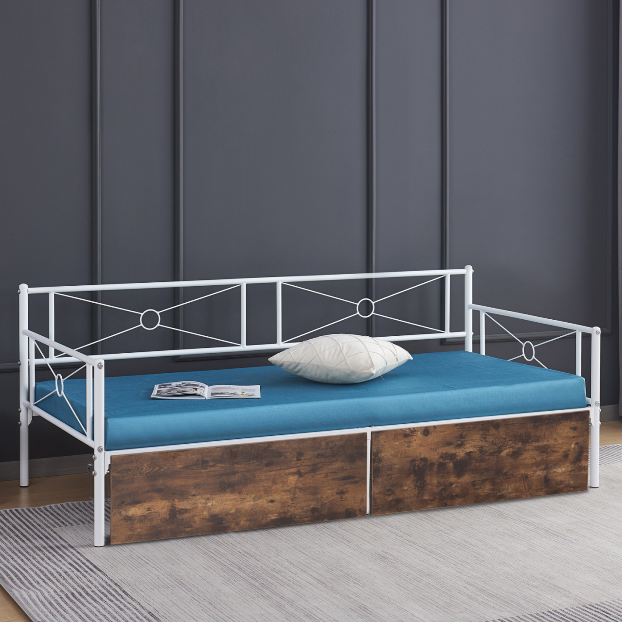 SOFA-BED BERNIE HM21121.01 METAL FRAME IN WHITE and DRAWERS- FOR MATTRESS 190x90cm. [2]