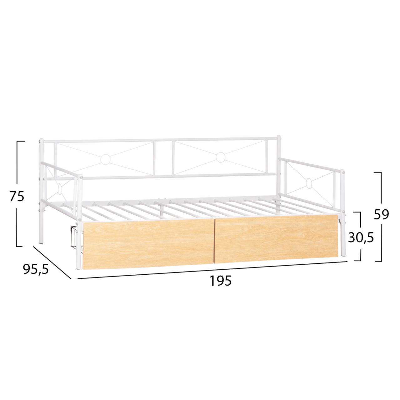SOFA-BED BERNIE HM21121.02 METAL FRAME IN WHITE and SONAMA DRAWERS- FOR MATTRESS 190x90cm. [3]
