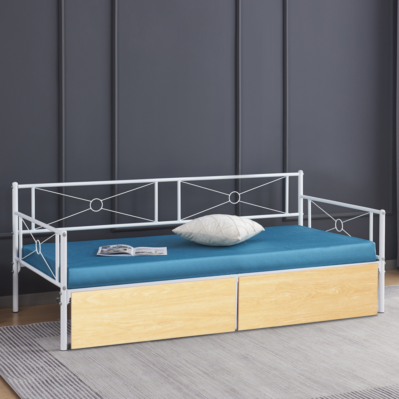 SOFA-BED BERNIE HM21121.02 METAL FRAME IN WHITE and SONAMA DRAWERS- FOR MATTRESS 190x90cm. [2]