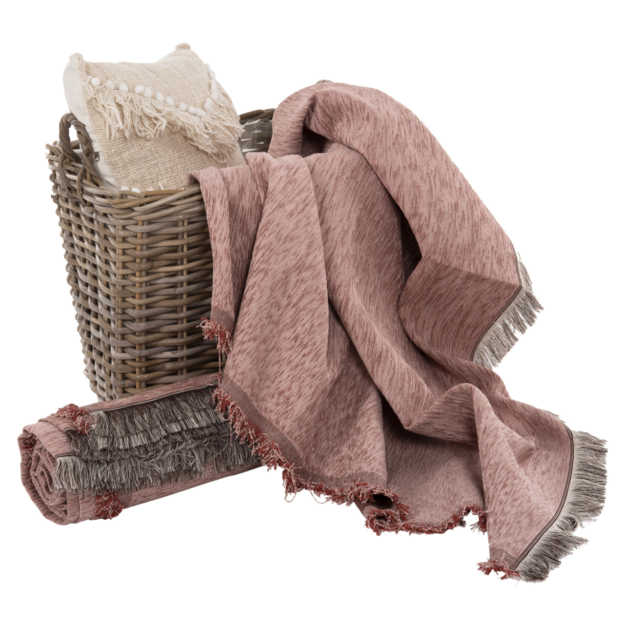SOFA COVER-THROW WITH FRINGES DREAMTOPIA HM12161.03 IN DUSTY PINK COLOR 245X170cm. [4]