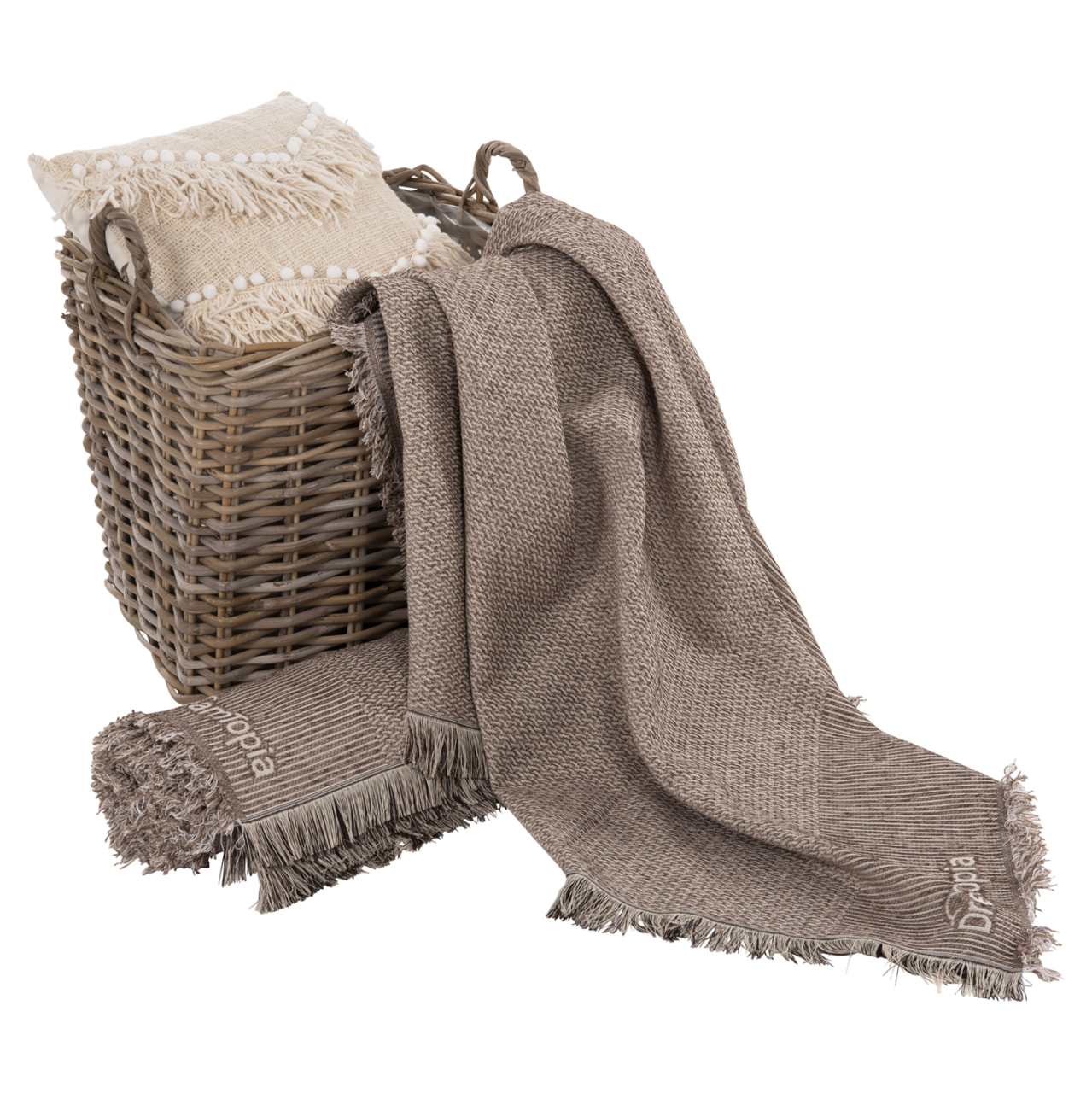SOFA COVER-THROW WITH FRINGES DREAMTOPIA HM12164.01 IN BROWN COLOR 178X178cm. [4]