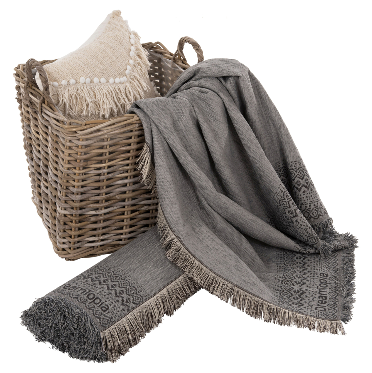 SOFA COVER-THROW WITH FRINGES DREAMTOPIA HM12164.05 IN GREY COLOR 178X178cm. [4]