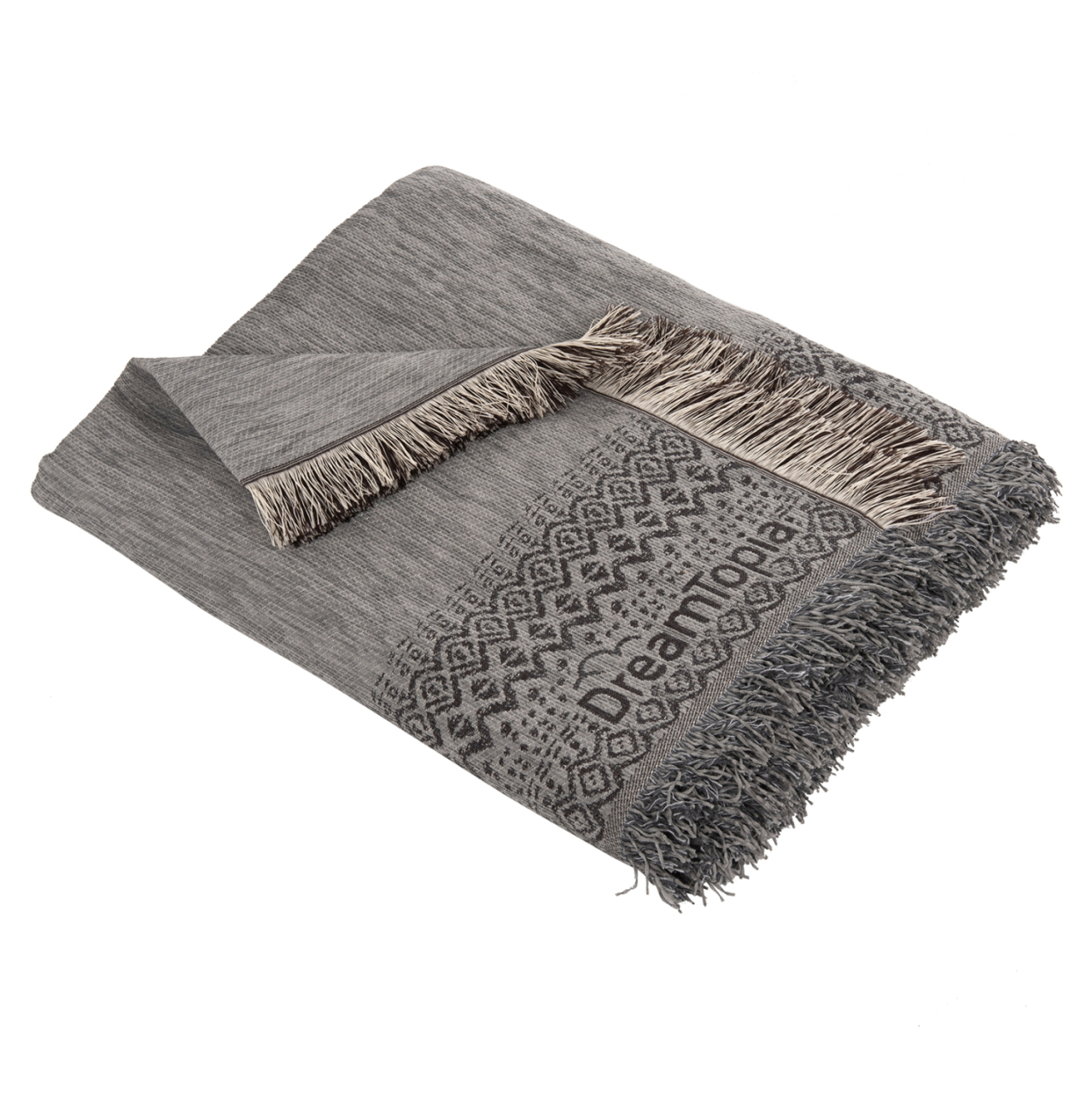 SOFA COVER-THROW WITH FRINGES DREAMTOPIA HM12164.05 IN GREY COLOR 178X178cm. [2]