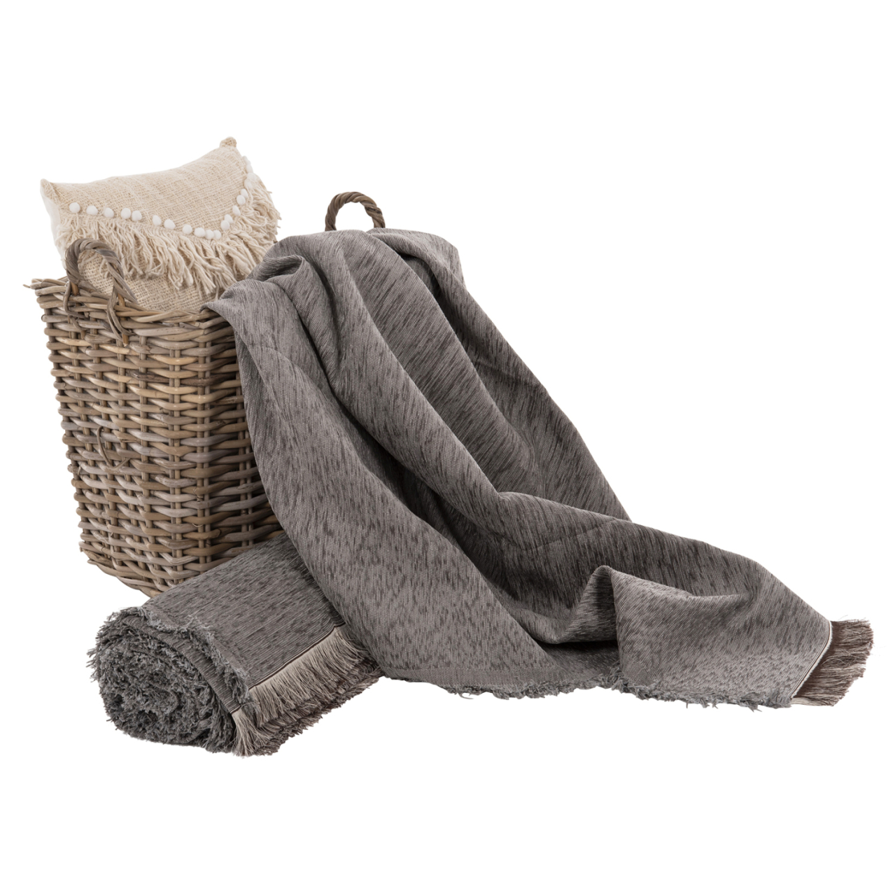 SOFA COVER-THROW WITH FRINGES DREAMTOPIA HM12164.08 IN GREY COLOR 178X178cm. [4]