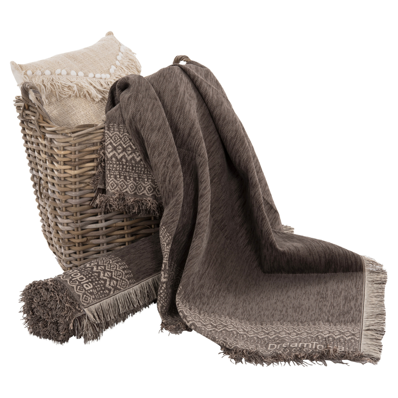 SOFA COVER-THROW WITH FRINGES DREAMTOPIA HM12165.04 IN BROWN COLOR 295X170cm. [4]