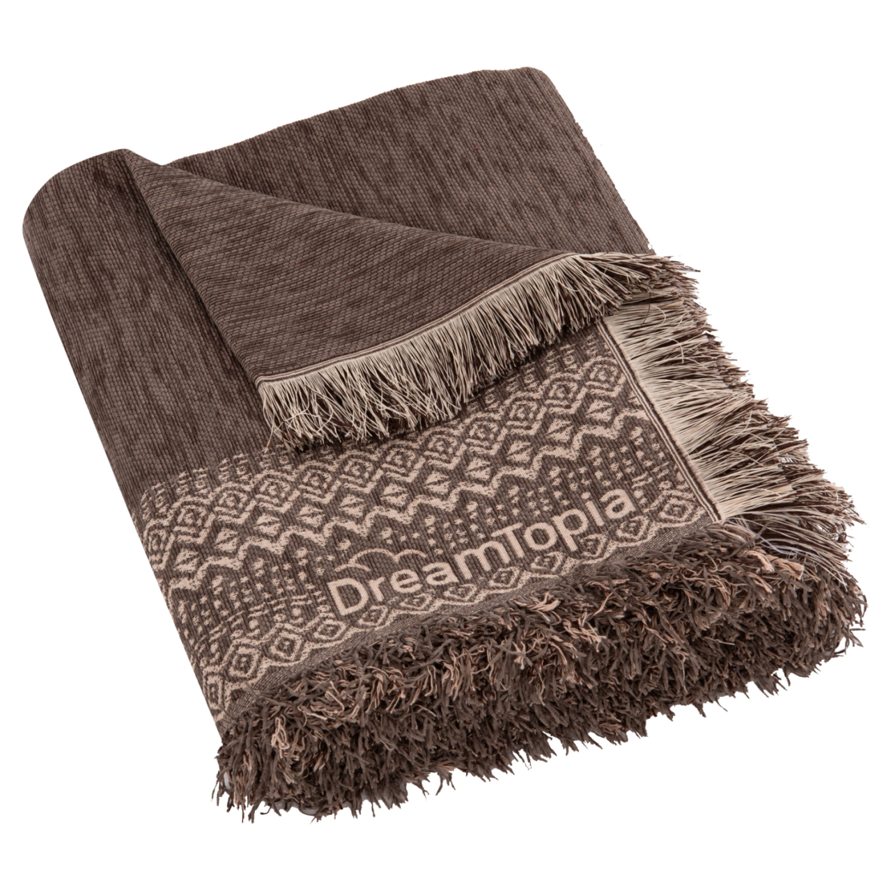 SOFA COVER-THROW WITH FRINGES DREAMTOPIA HM12165.04 IN BROWN COLOR 295X170cm. [3]