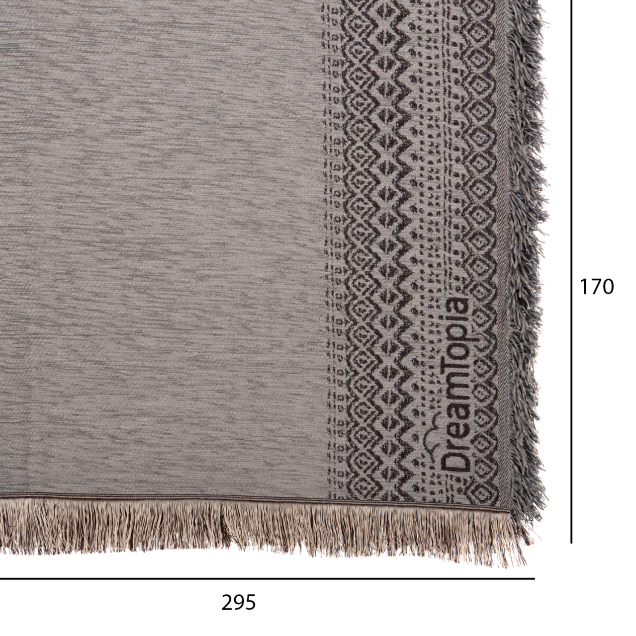 SOFA COVER-THROW WITH FRINGES DREAMTOPIA HM12165.05 IN LIGHT GREY COLOR 295X170cm. [2]