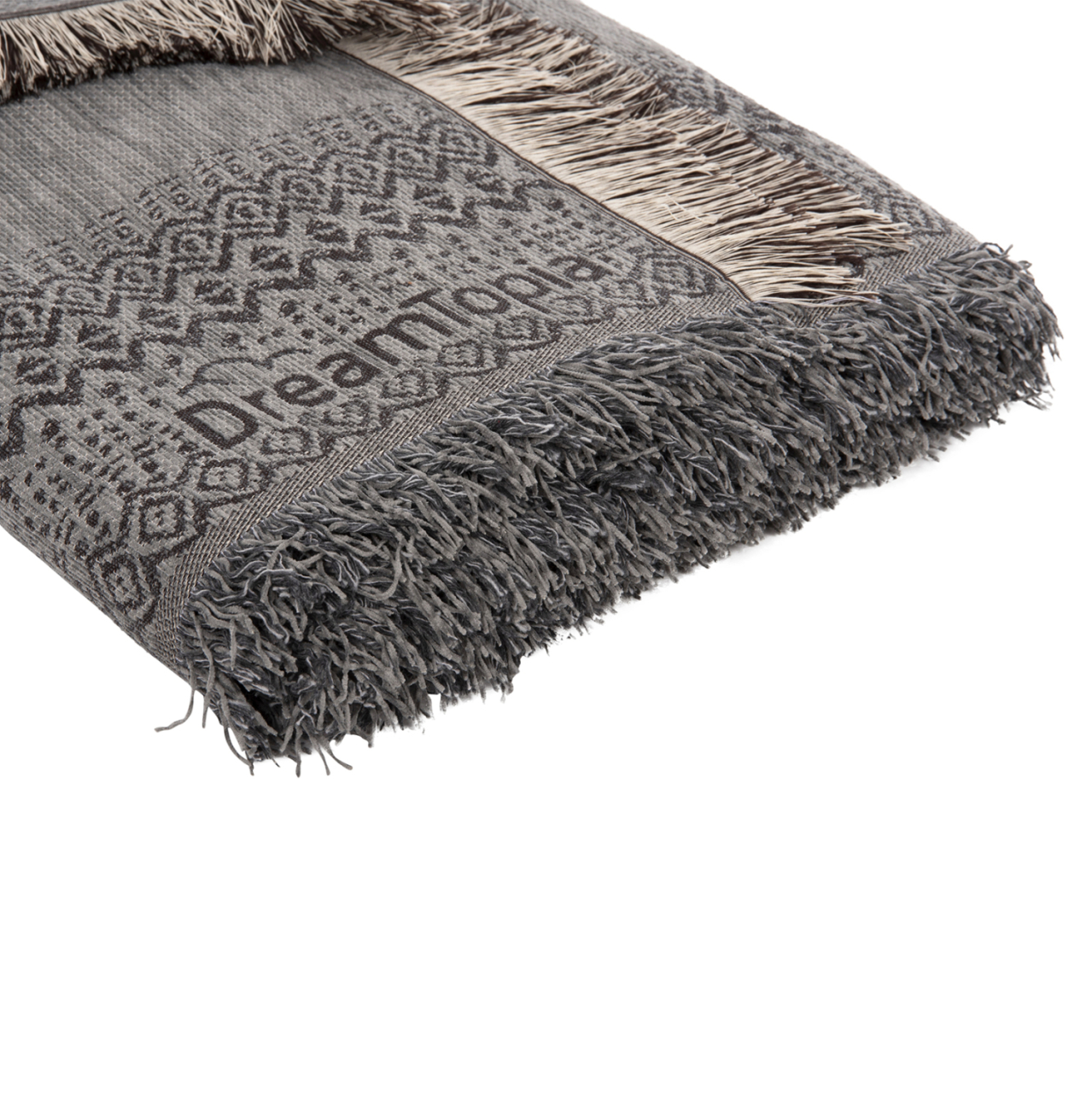 SOFA COVER-THROW WITH FRINGES DREAMTOPIA HM12165.05 IN LIGHT GREY COLOR 295X170cm. [5]