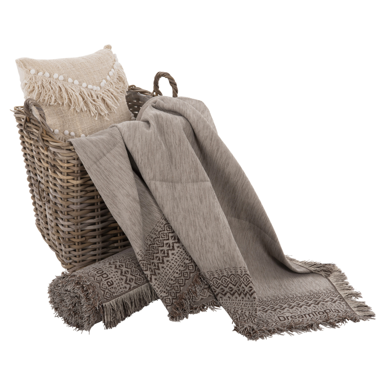 SOFA COVER-THROW WITH FRINGES DREAMTOPIA HM12165.06 IN BEIGE COLOR 295X170cm. [4]