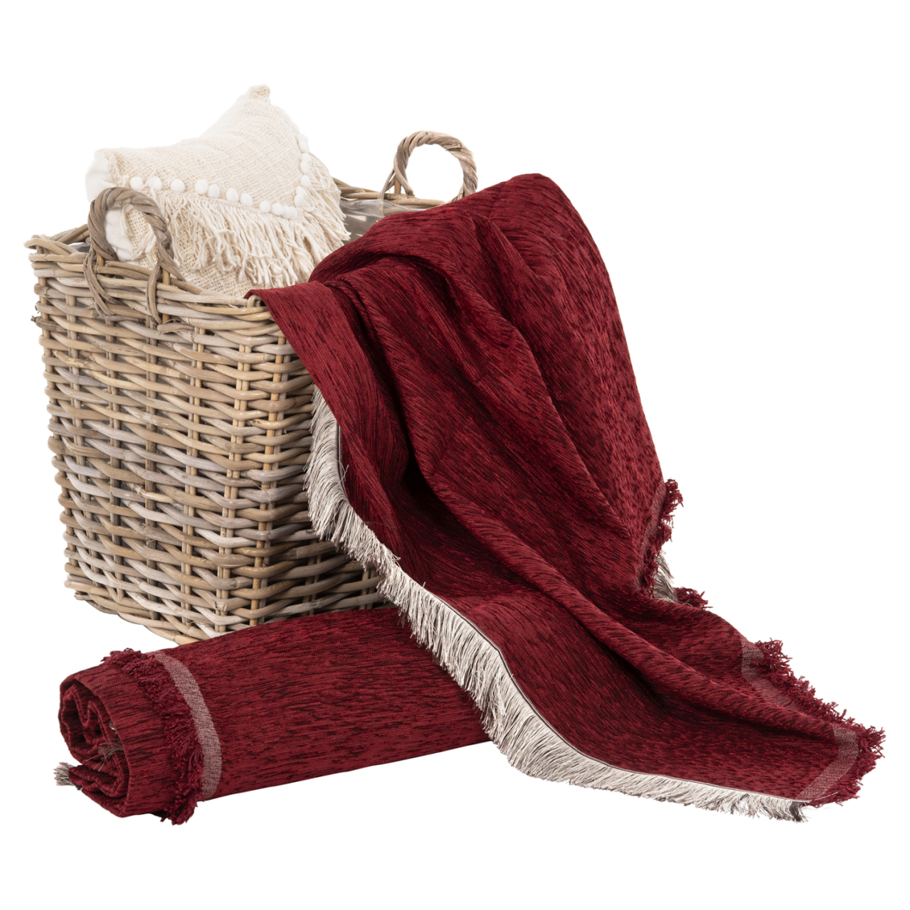 SOFA COVER-THROW WITH FRINGES DREAMTOPIA HM12165.10 IN BURGUNDY RED COLOR 295X170cm. [4]