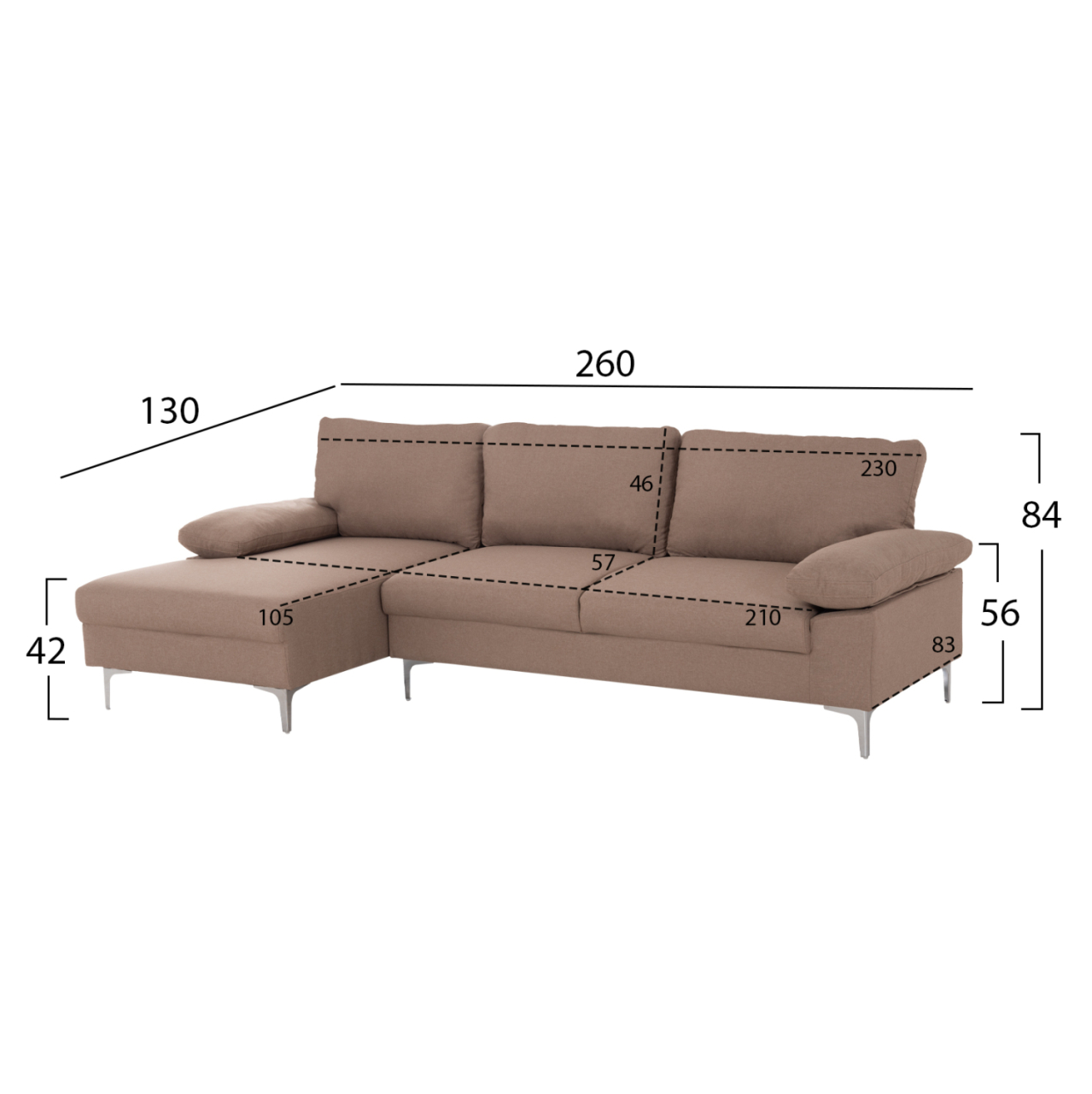 SOFA LEFT CORNER ANTON HM3340.02L IVORY FABRIC--METAL LEGS 260x130x84Hcm [2]
