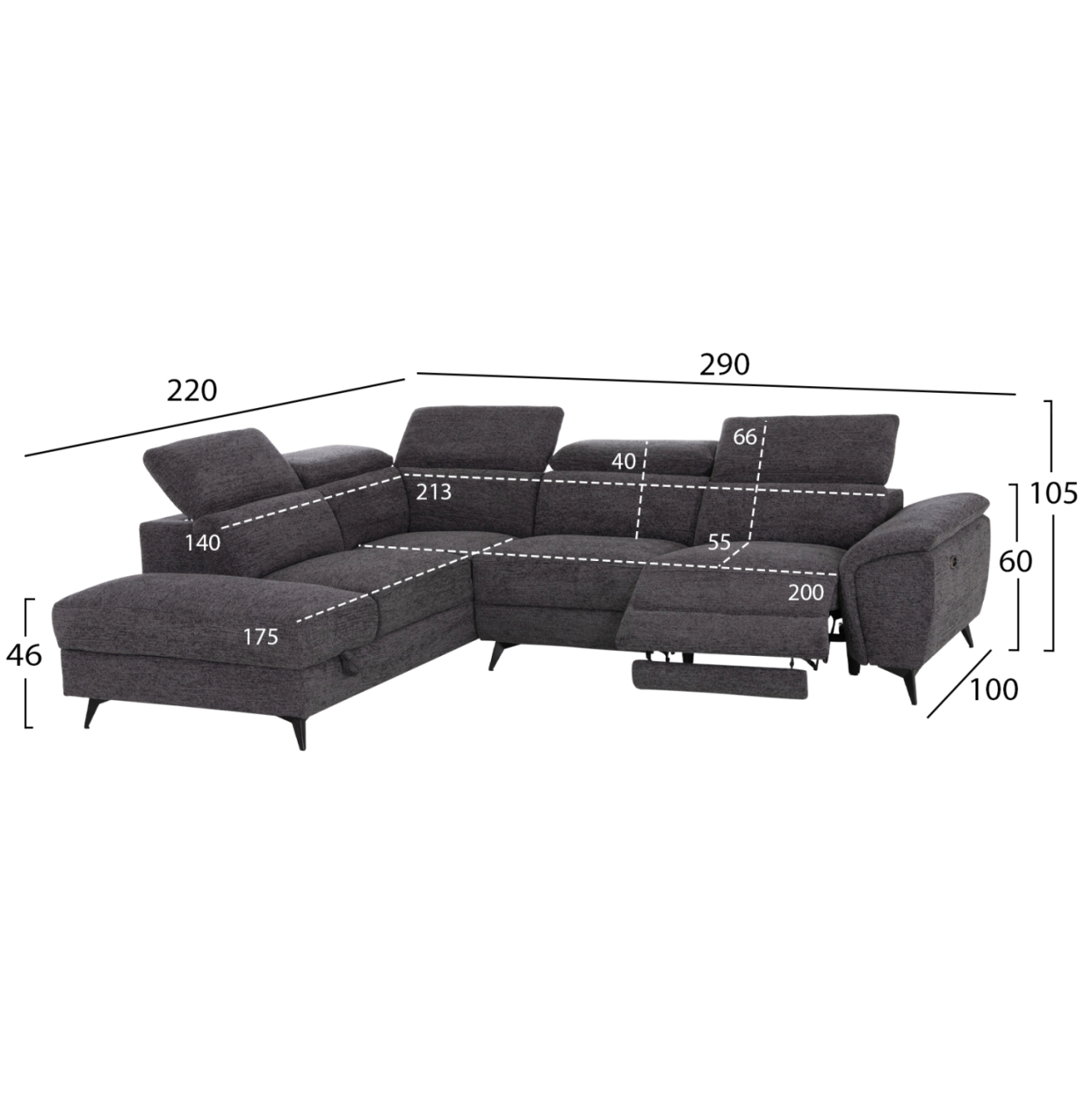 SOFA LEFT CORNER-RECLINE and STORAGE SPACE RESTRO HM3339.01L GREY FABRIC 290x220x80Hcm. [2]