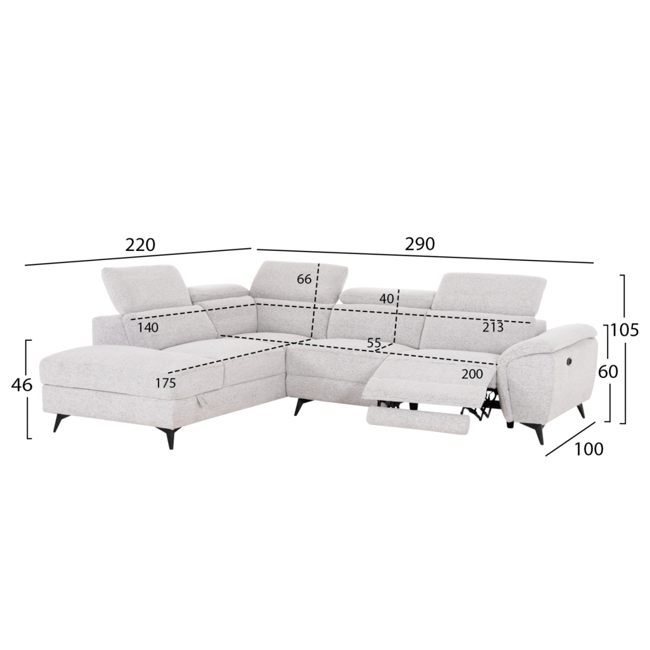 SOFA LEFT CORNER-RECLINE and STORAGE SPACE RESTRO HM3339.02L BEIGE FABRIC 290x220x80Hcm. [2]