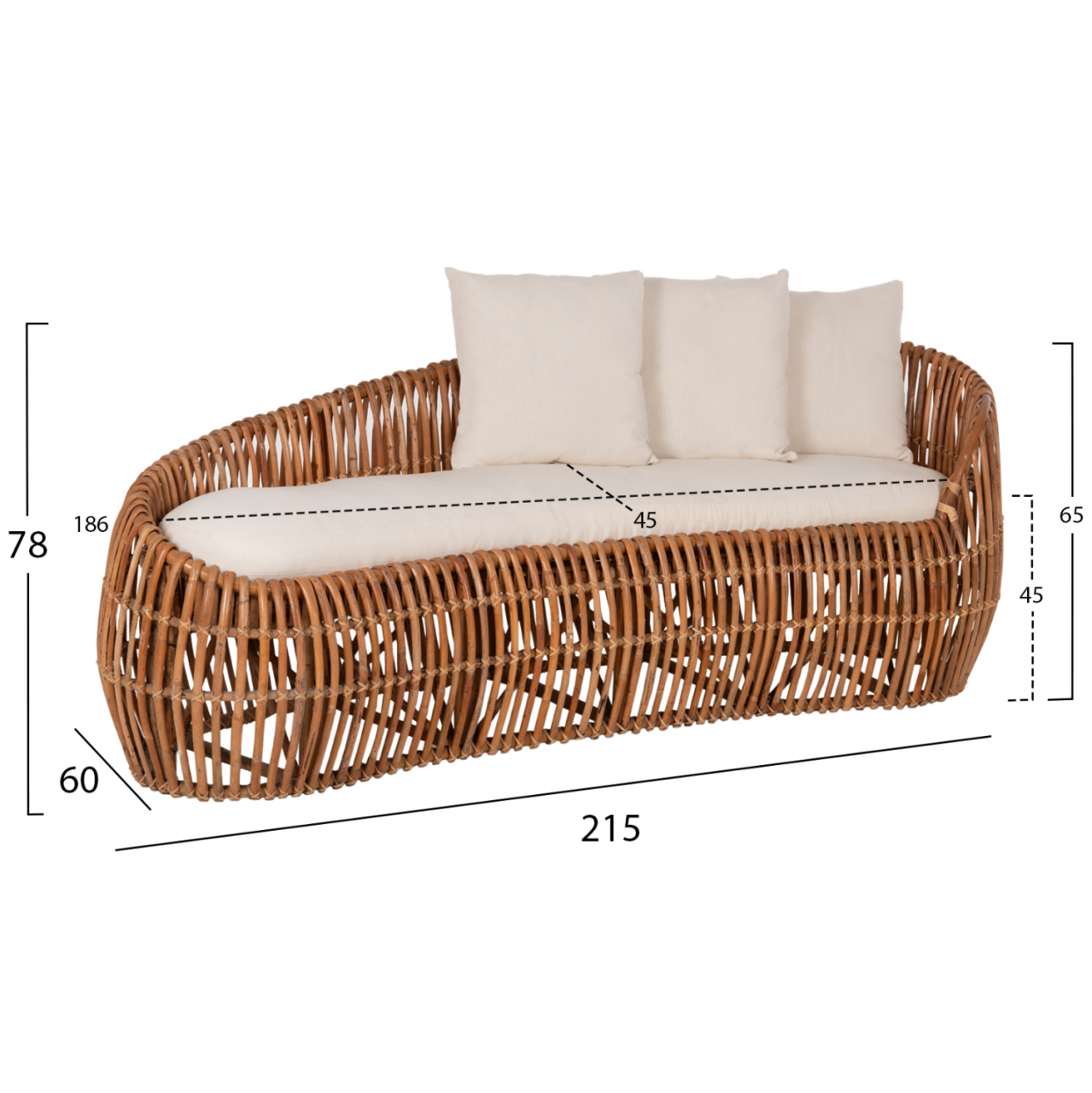SOFA-LOUNGER LANTRY HM5991 NATURAL RATTAN- WHITE CUSHIONS 215x60x78Hcm. [2]