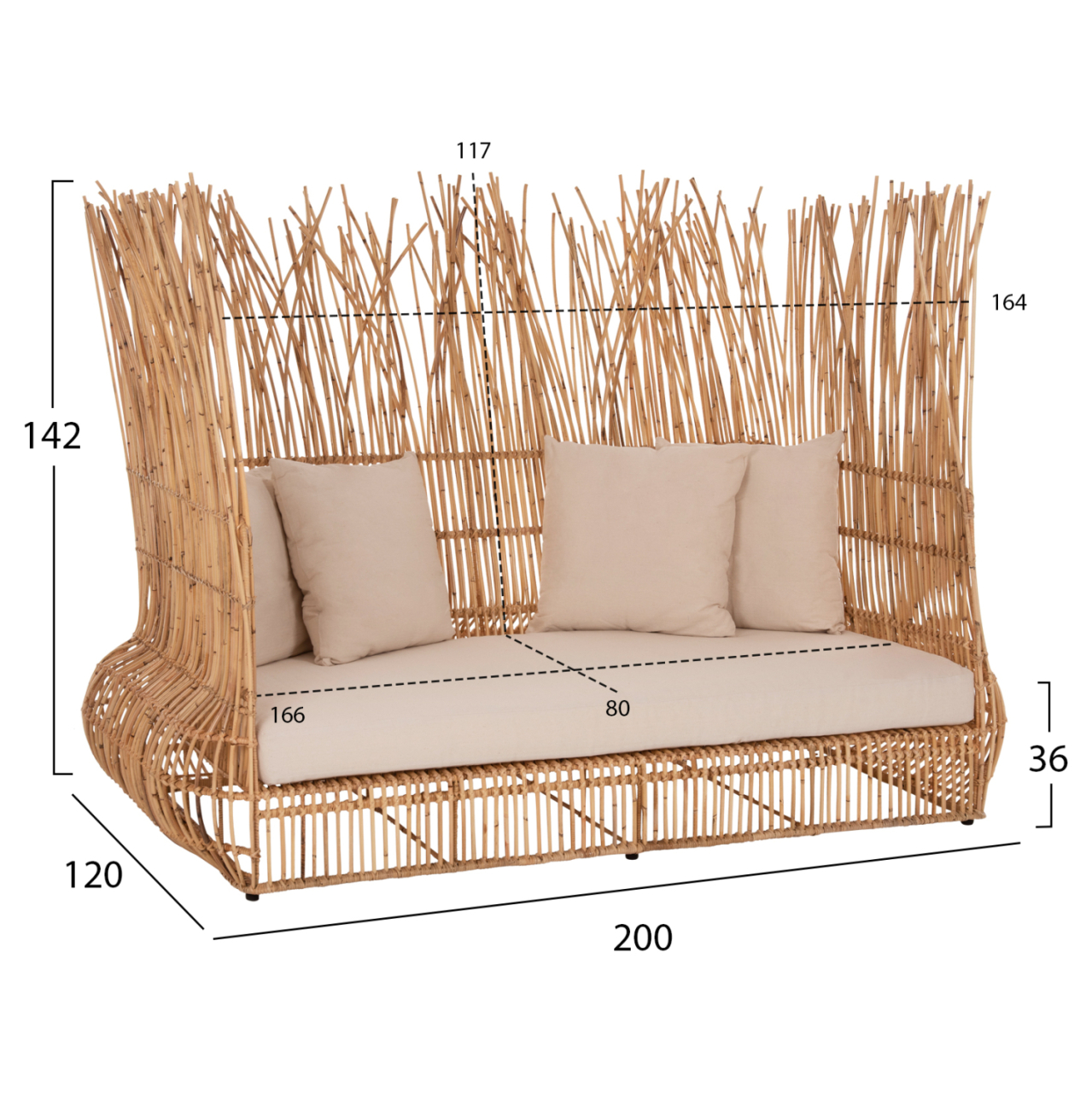 SOFA OUTDOORS ZEPHYR HM5988 RATTAN CANES IN NATURAL-CUSHION SET IN BEIGE 200x120x142Hcm. [2]
