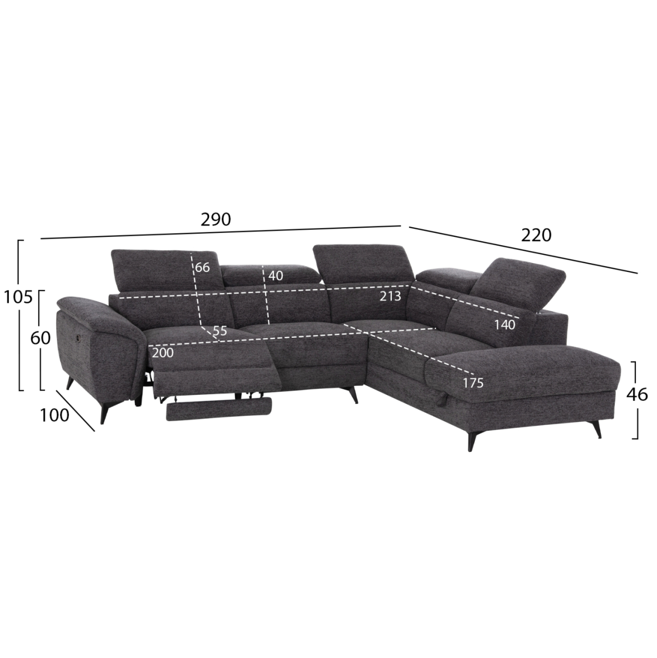 SOFA RIGHT CORNER-RECLINE and STORAGE SPACE RESTRO ΗΜ3339.01R GREY FABRIC 290x220x80Hcm. [2]