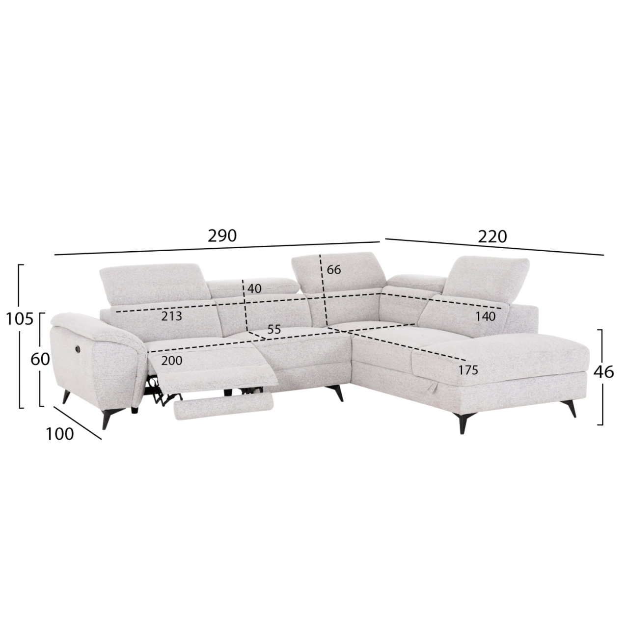 SOFA RIGHT CORNER-RECLINE and STORAGE SPACE RESTRO HM3339.02R BEIGE FABRIC 290x220x80Hcm. [2]