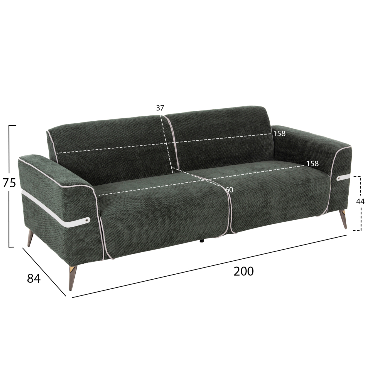 SOFA SET 2PCS FERIN HM6070.03 GREEN FABRIC WITH METAL LEGS [2]