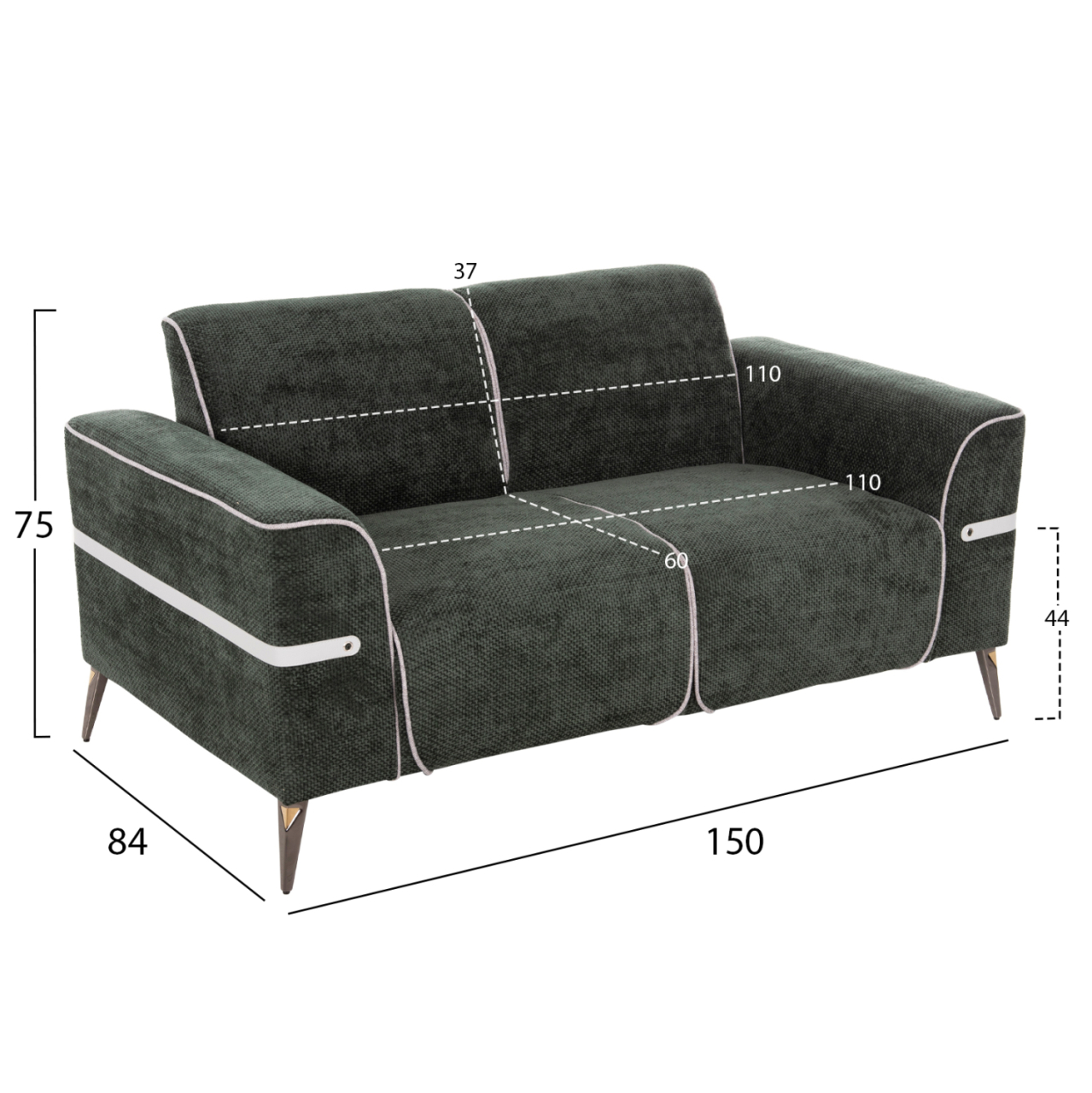 SOFA SET 2PCS FERIN HM6070.03 GREEN FABRIC WITH METAL LEGS [3]