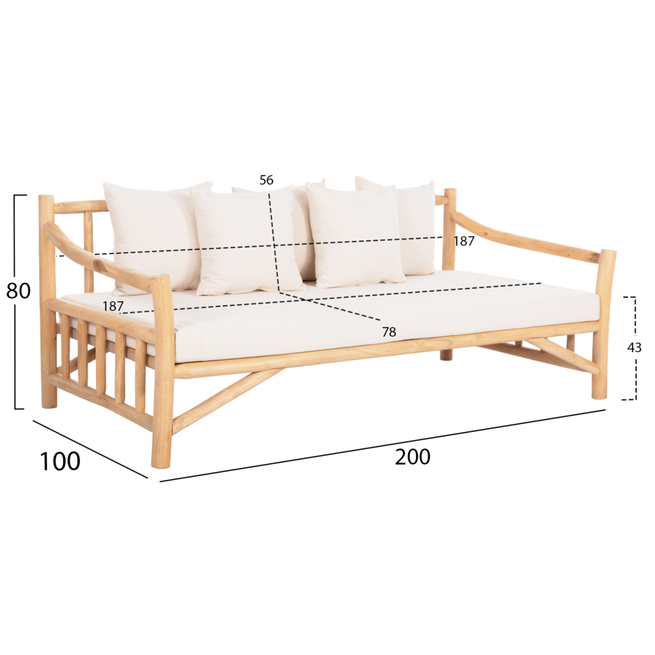 SOFA TORC HM9339 SOLID TEAK NATURAL-WHITE 200x100x80H [2]