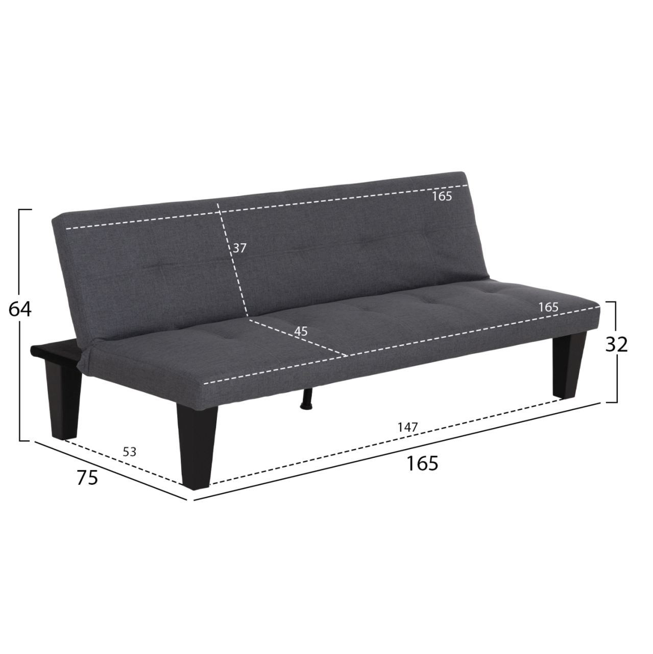 SOFABED 2-SEATER KORO HM3304.01 GREY PU LEATHER 165x75x64Hcm. [2]