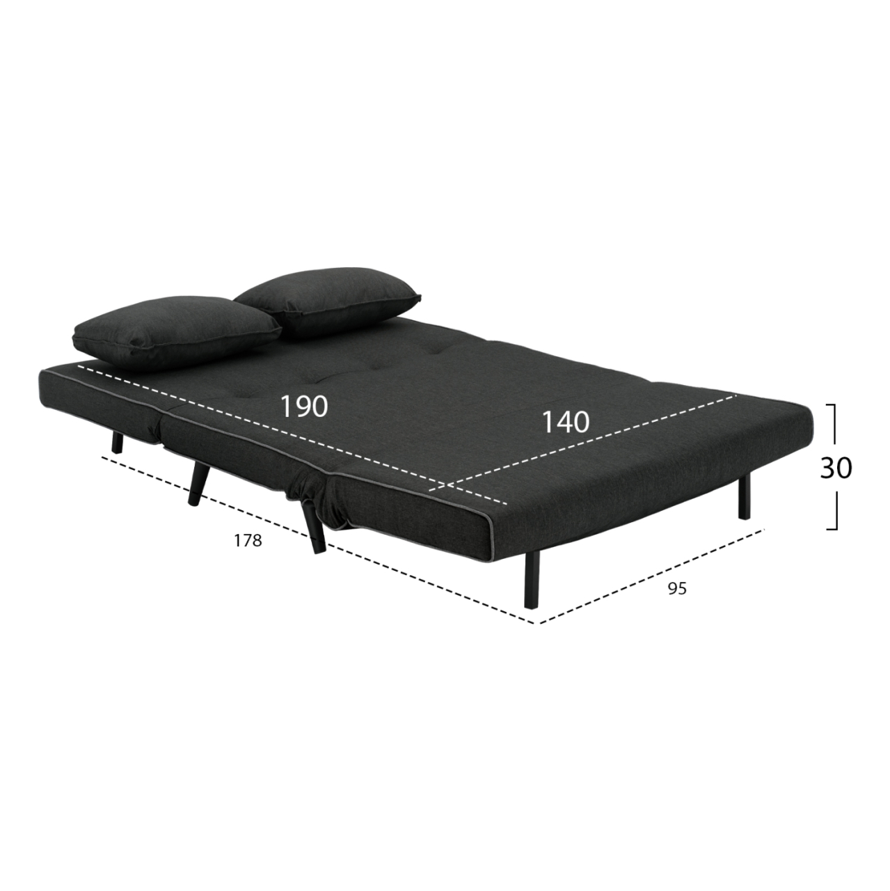 SOFABED FOR 2 PEOPLE ASMA HM3077.03 FABRIC IN DARK GREY 140x80x77Hcm. [3]