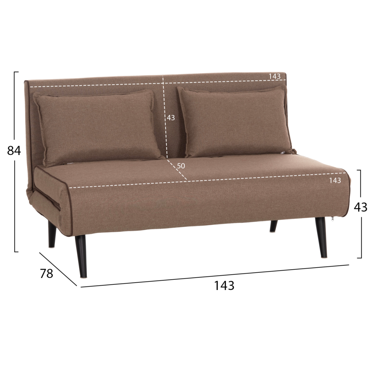 SOFABED FOR 2 PEOPLE ASMA HM3077.07 FABRIC IN DARK BEIGE 143x78x84Hcm. [2]