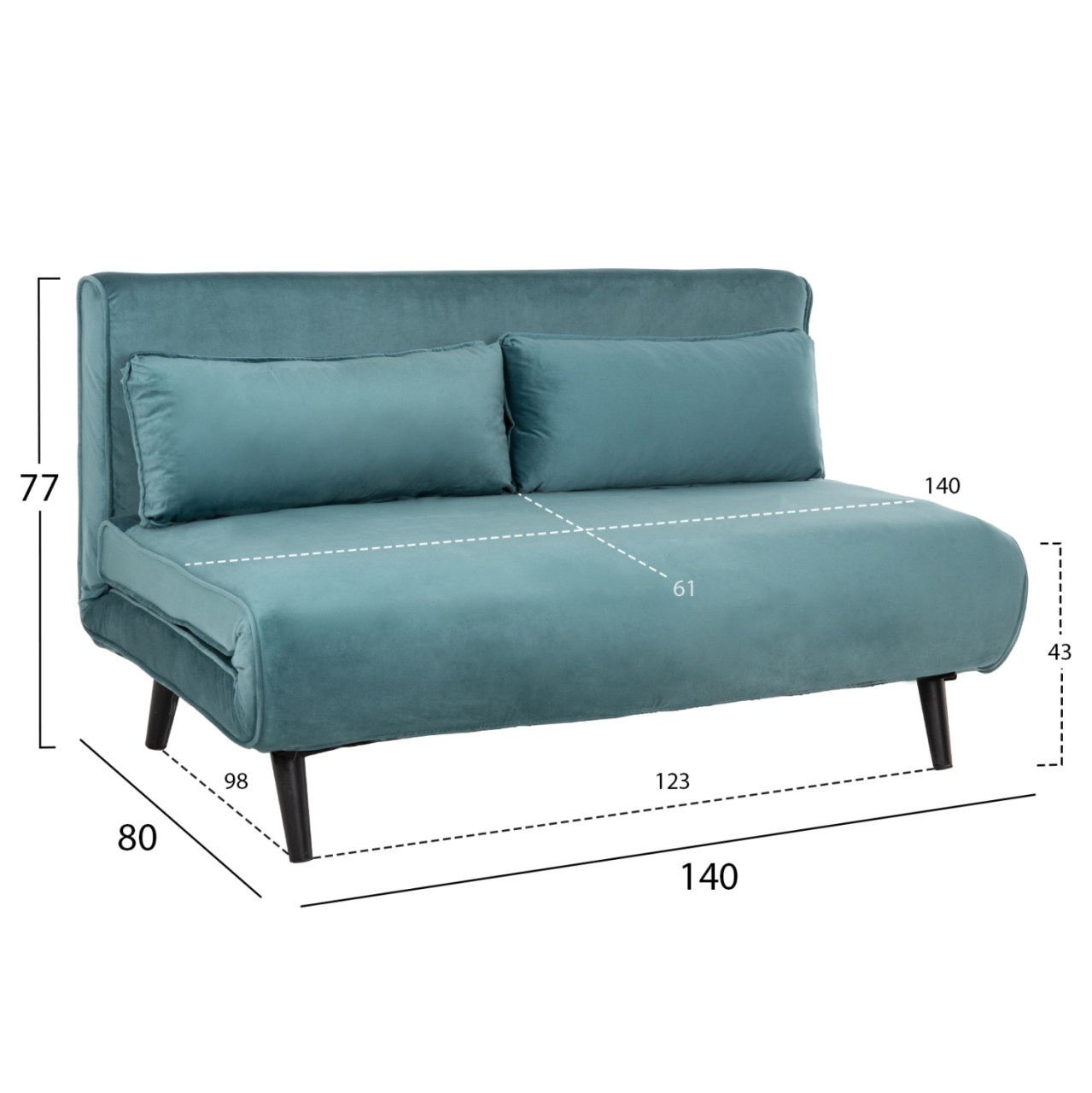 SOFABED FOR 2 PEOPLE ASMA HM3077.15 VELVET IN MINT COLOR 140x80x77Hcm. [2]