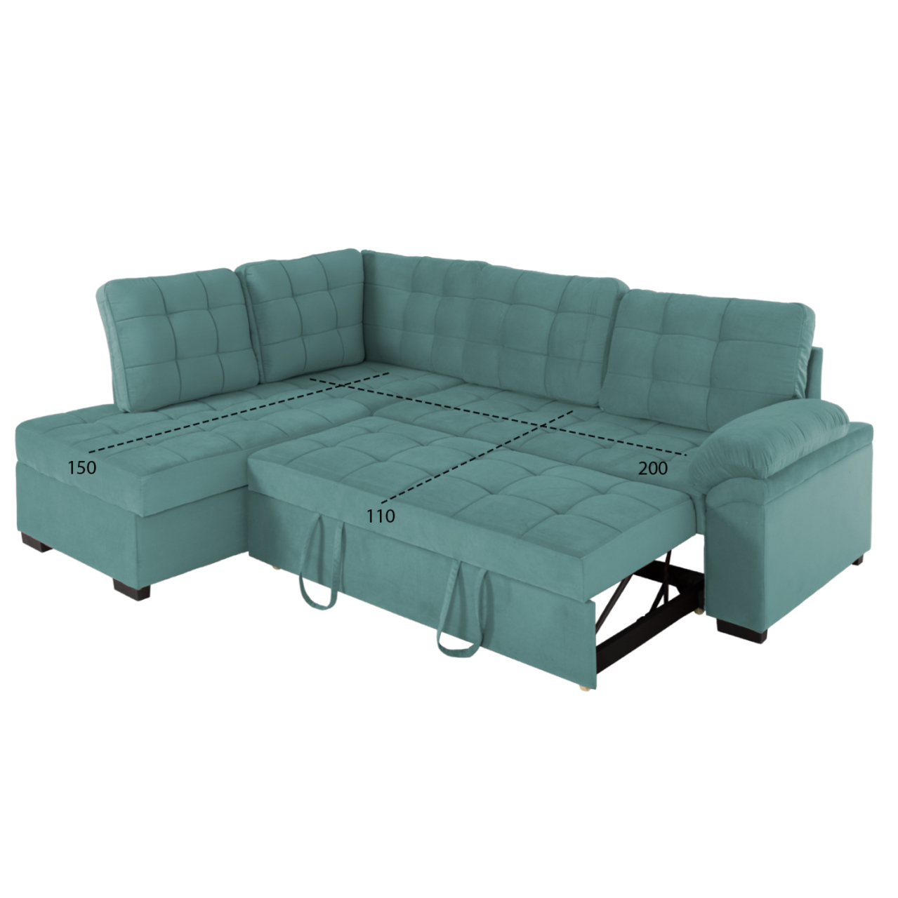 SOFABED LEFT CORNER JADE HM3144.04L SEAFOAM GREEN VELVET 250x80-180x73-88Hcm. [3]