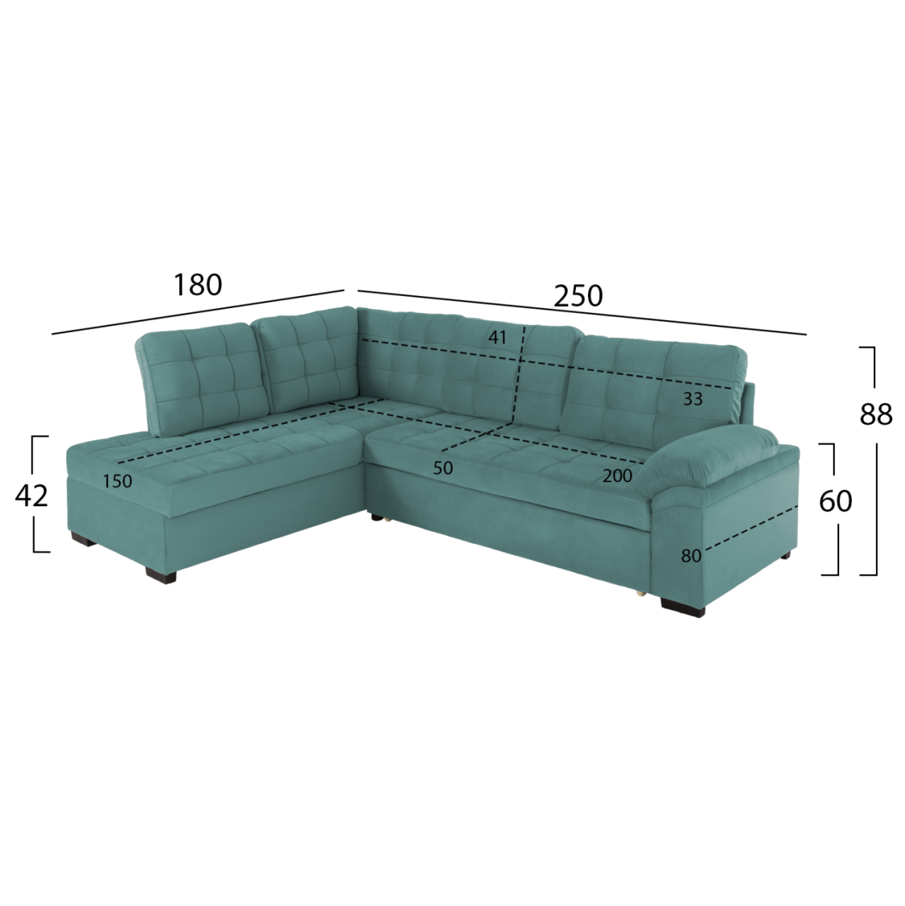 SOFABED LEFT CORNER JADE HM3144.04L SEAFOAM GREEN VELVET 250x80-180x73-88Hcm. [2]