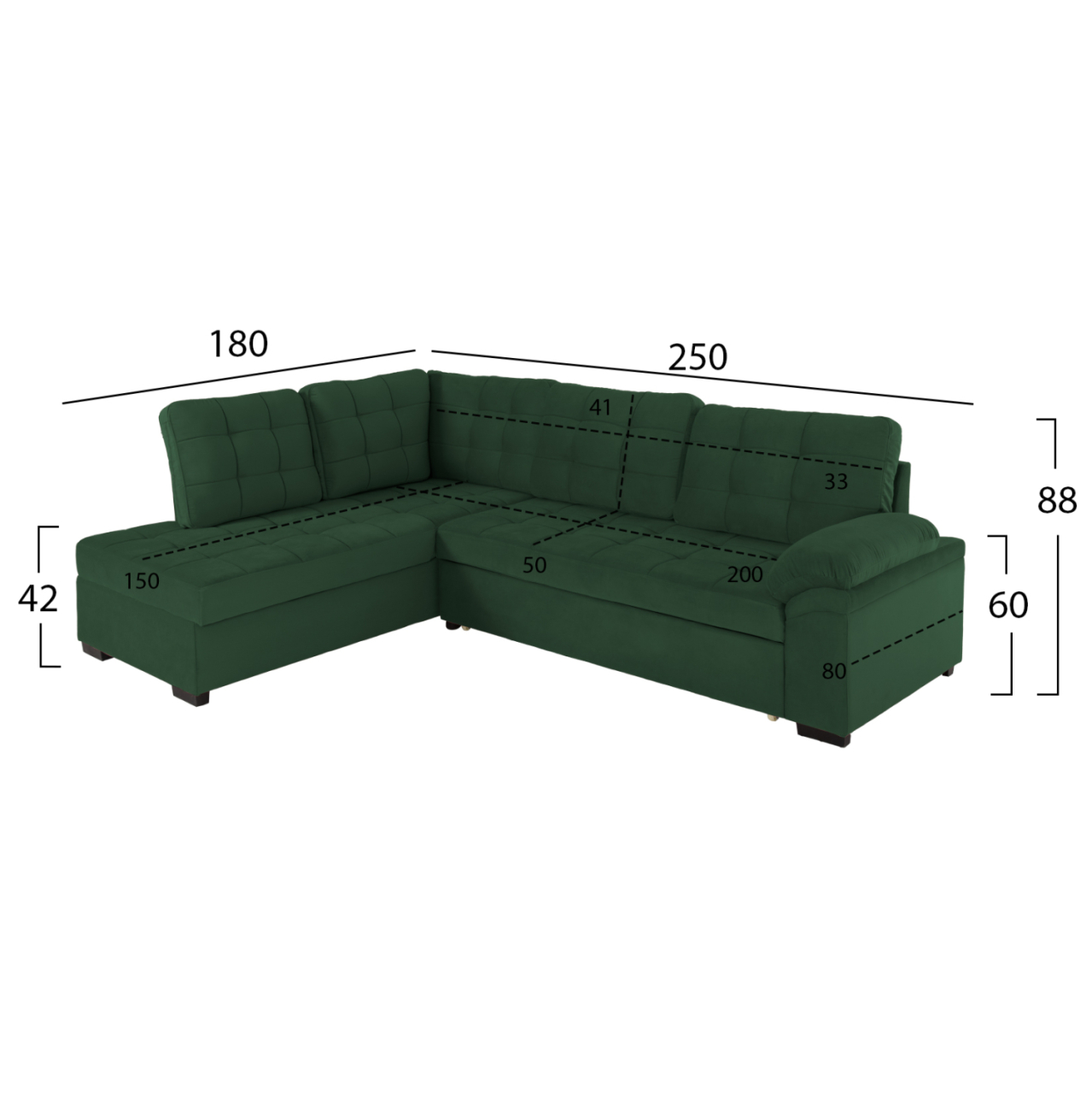 SOFABED LEFT CORNER JADE HM3144.05L CYPRESS GREEN VELVET 250x80-180x73-88Hcm. [2]