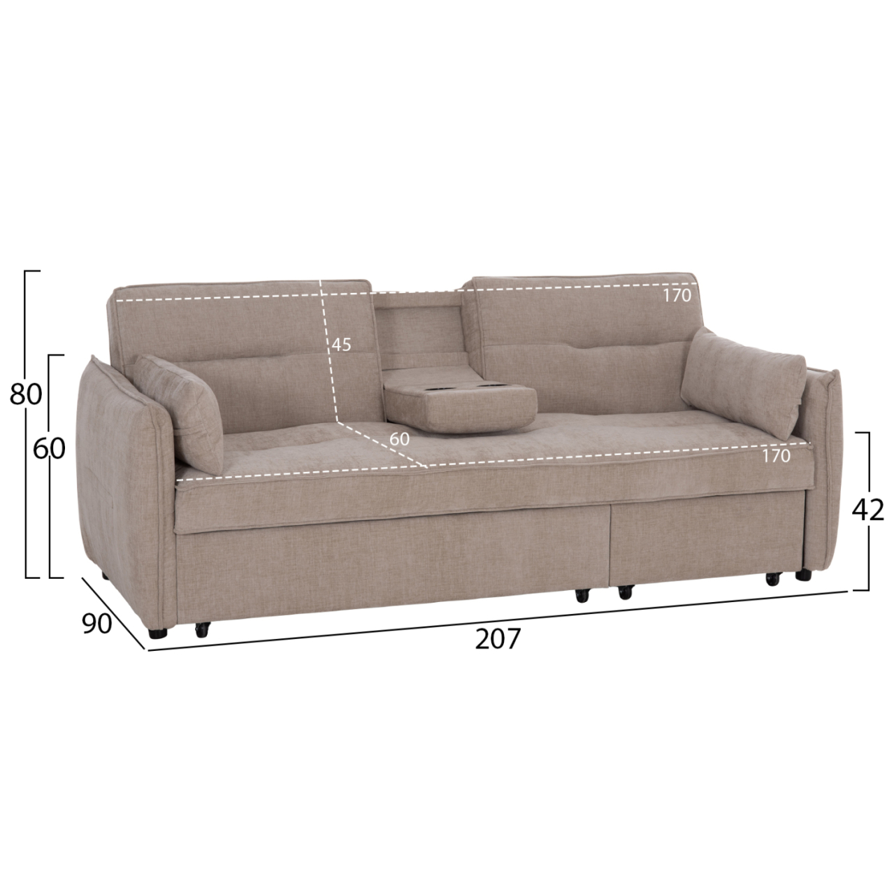 SOFABED MULTIFORM 2-SEATER VELAR HM3305.03 BEIGE FABRIC 207x90x80Hcm. [2]