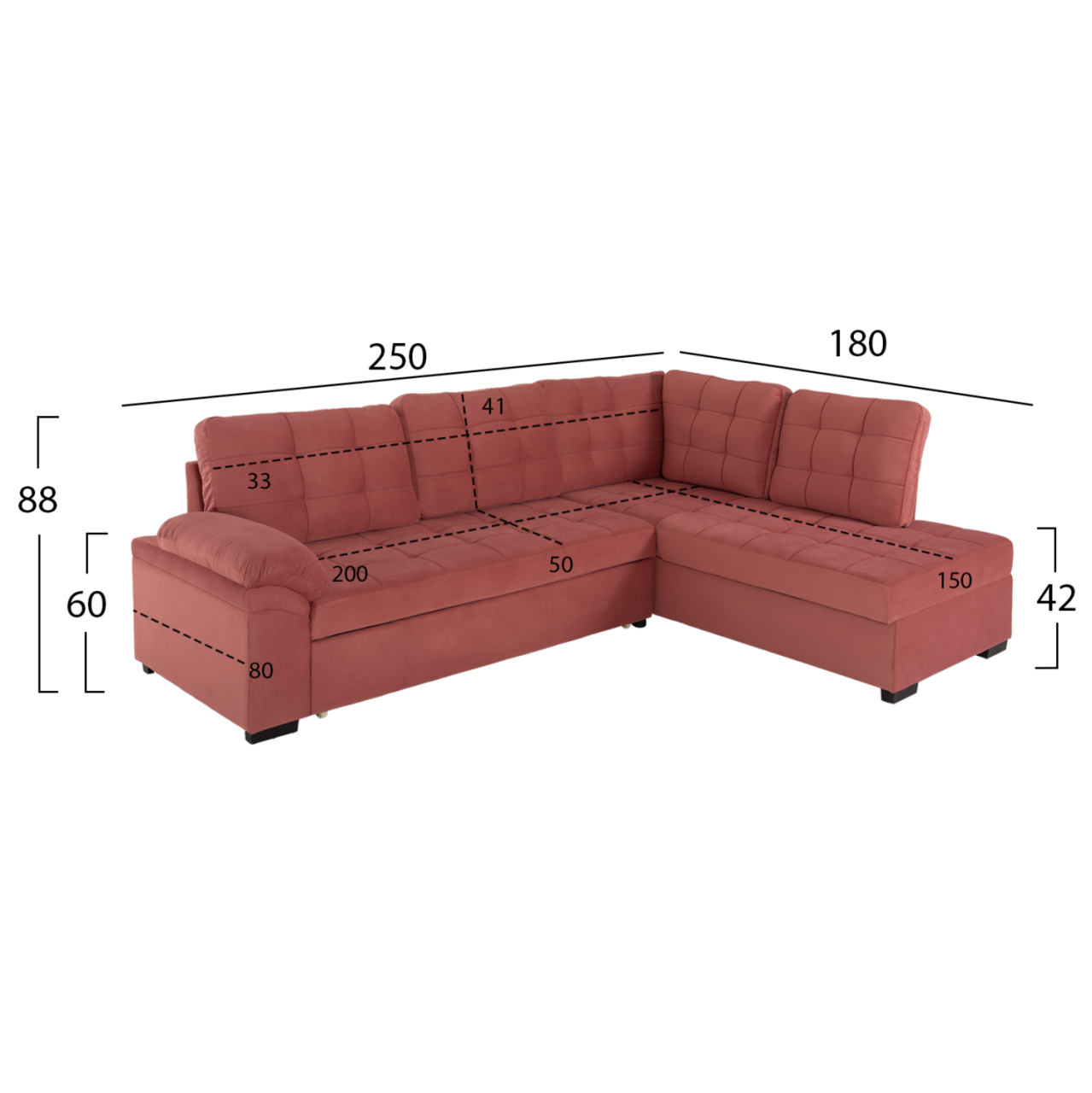 SOFABED RIGHT CORNER JADE HM3144.03R DUSTY PINK VELVET 250x80-180x73-88Hcm. [2]