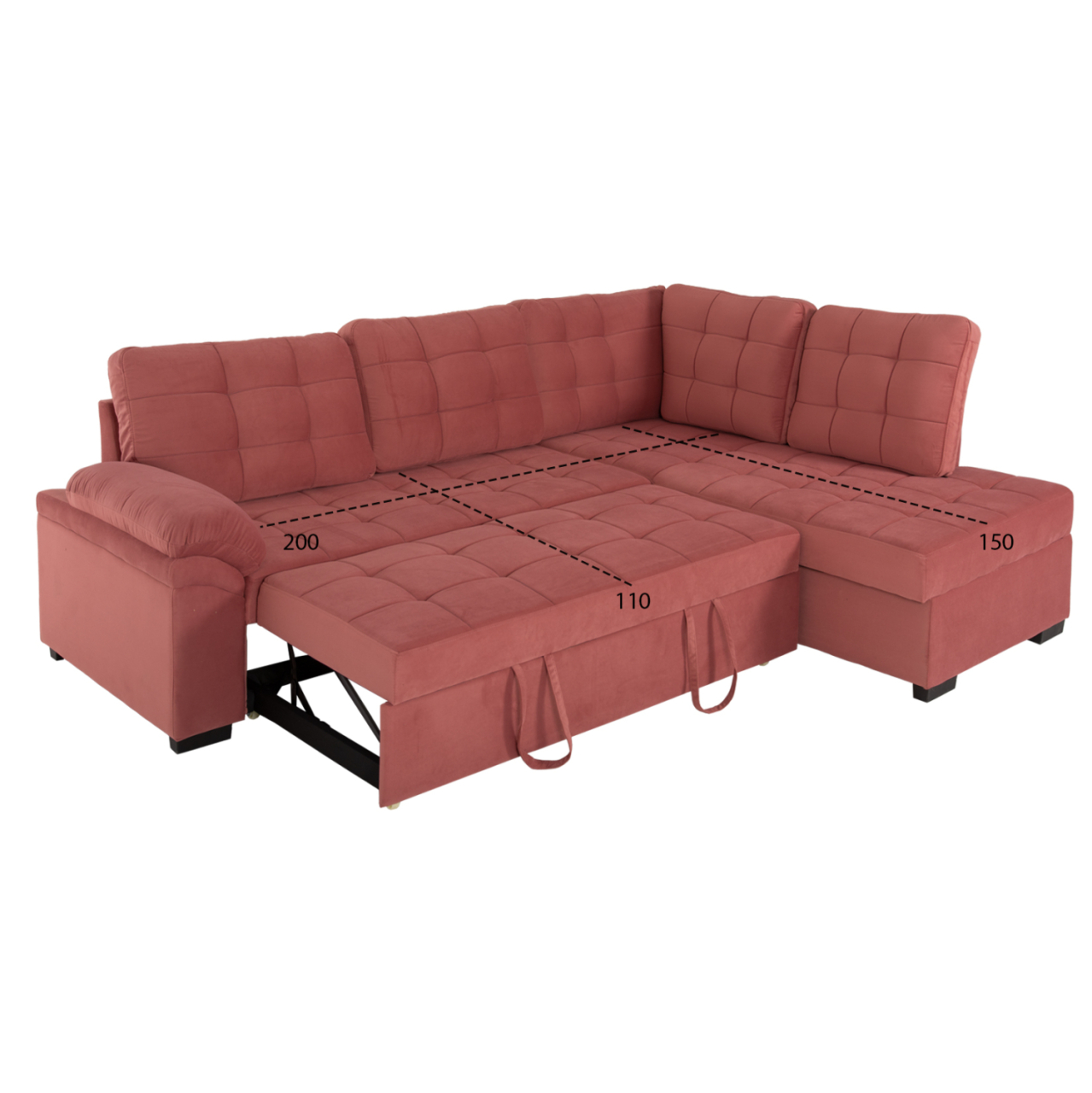 SOFABED RIGHT CORNER JADE HM3144.03R DUSTY PINK VELVET 250x80-180x73-88Hcm. [3]