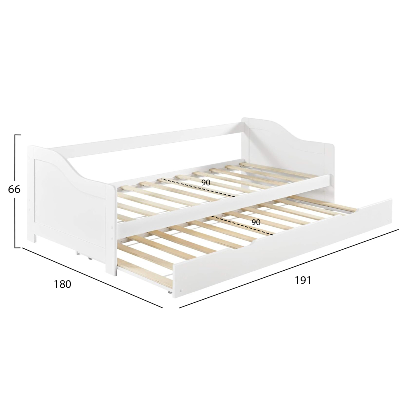 SOFABED TRADDY HM704.03 PINE WOOD IN WHITE FOR MATTRESSES 190x90cm. [3]