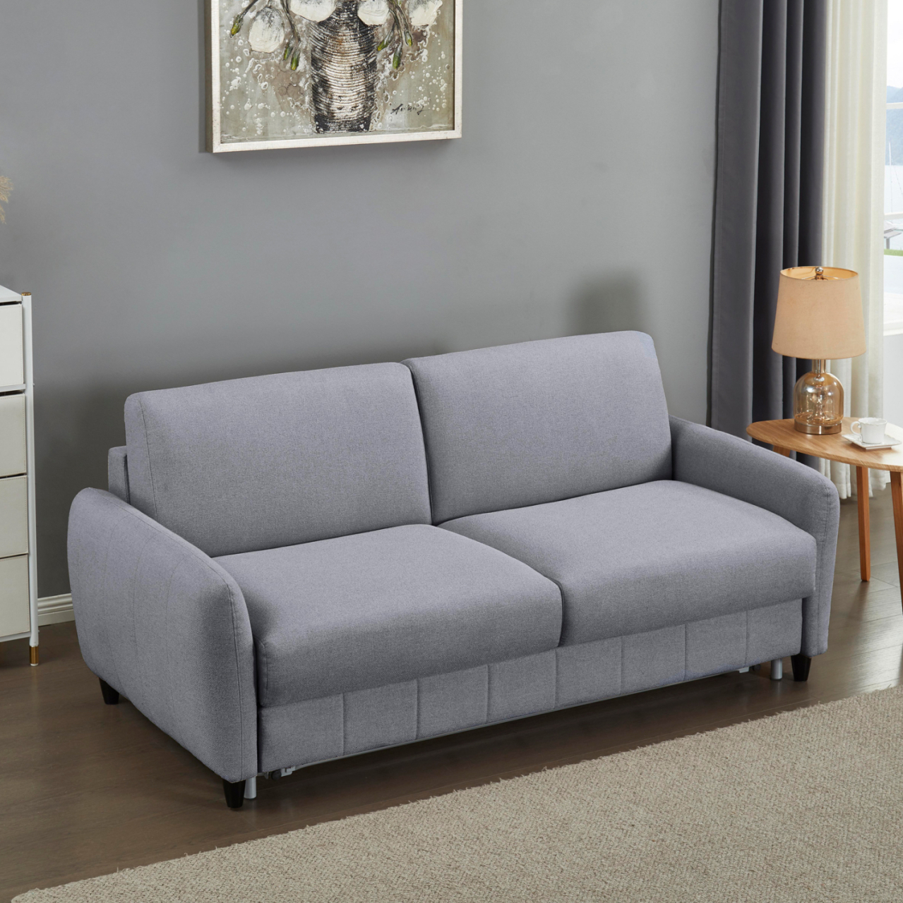SOFABED WITH FOLDABLE MATTRESS ETUDINE HM3311.01 GREY FABRIC 190x98x90Hcm [4]