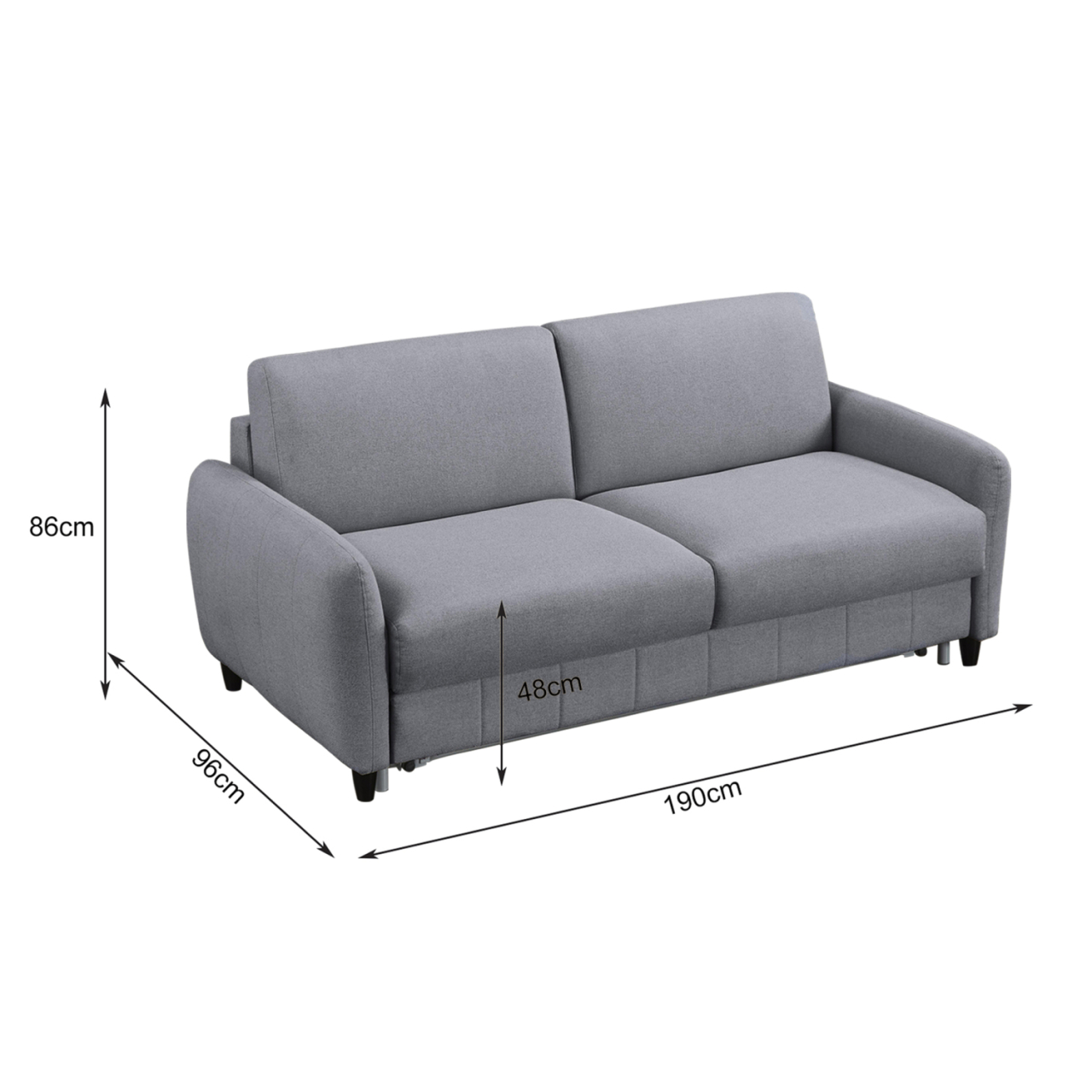 SOFABED WITH FOLDABLE MATTRESS ETUDINE HM3311.01 GREY FABRIC 190x98x90Hcm [2]