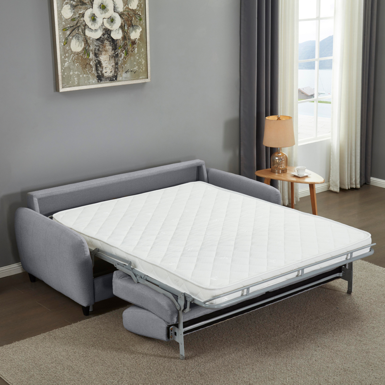 SOFABED WITH FOLDABLE MATTRESS ETUDINE HM3311.01 GREY FABRIC 190x98x90Hcm [5]
