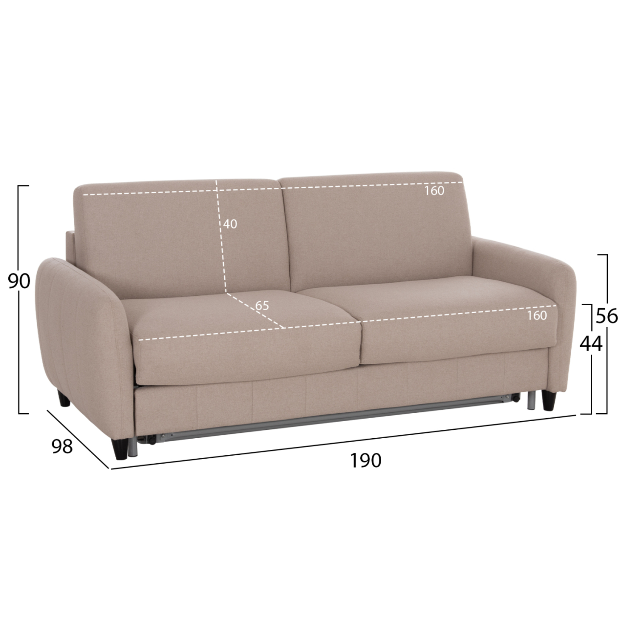 SOFABED WITH FOLDABLE MATTRESS ETUDINE HM3311.02 BEIGE FABRIC 190x98x90Hcm [2]