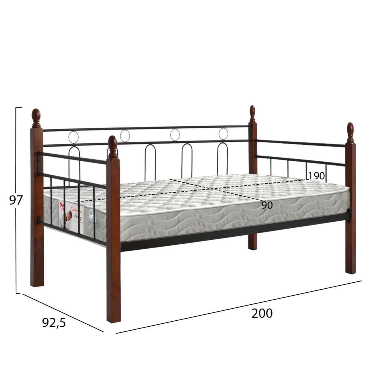 SOFABED WITH MATTRESS REVEN HM21329 METAL and WOOD IN DIRTY OAK--MATTRESS 90x190cm. [3]
