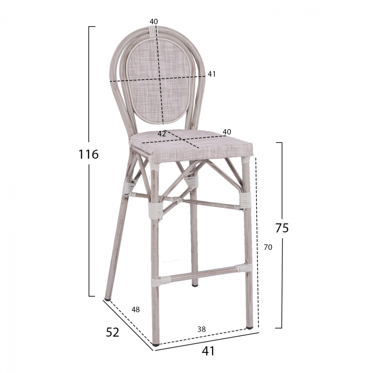 Stool Aluminum Bamboo Look White patina with textline HM5110 47x61x115cm [2]