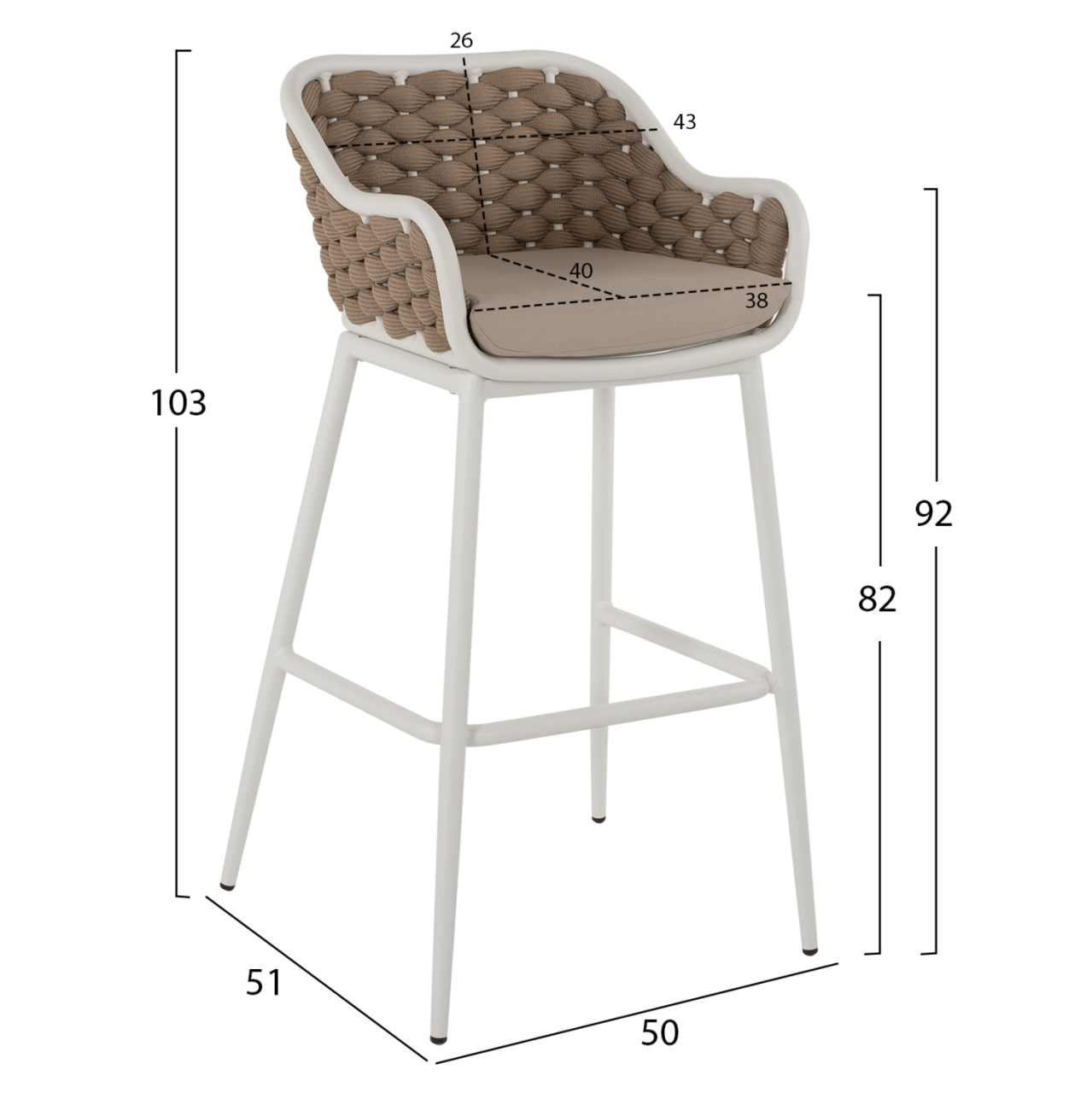 STOOL ALUMINUM WHITE WITH BEIGE ROPE 50x51x103Hcm.HM5862.02 [2]