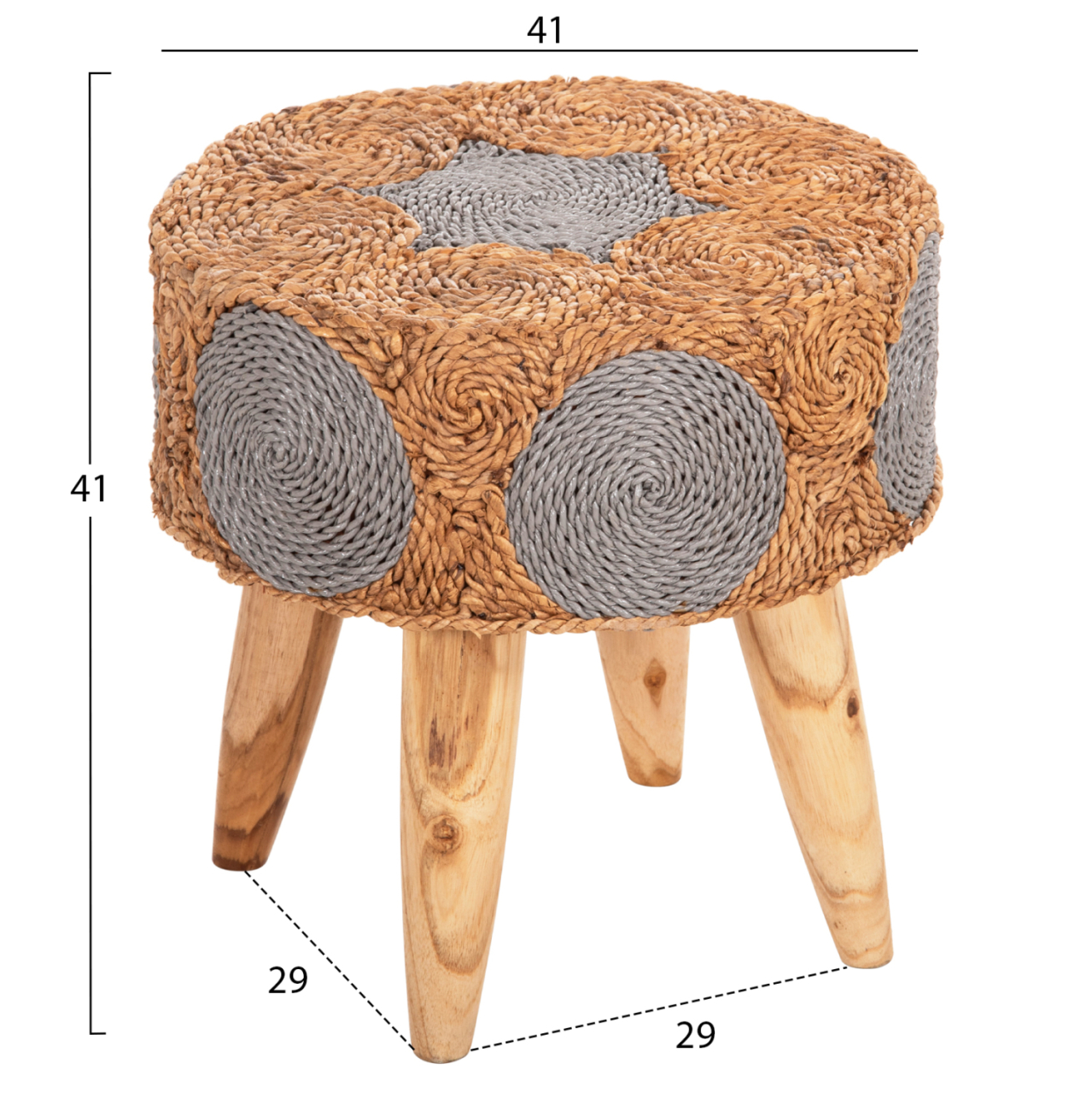 STOOL BEAM HM7826 TEAK WOOD AND SEAGRASS RUSH IN NATURAL and GREY Φ43x45Hcm. [2]