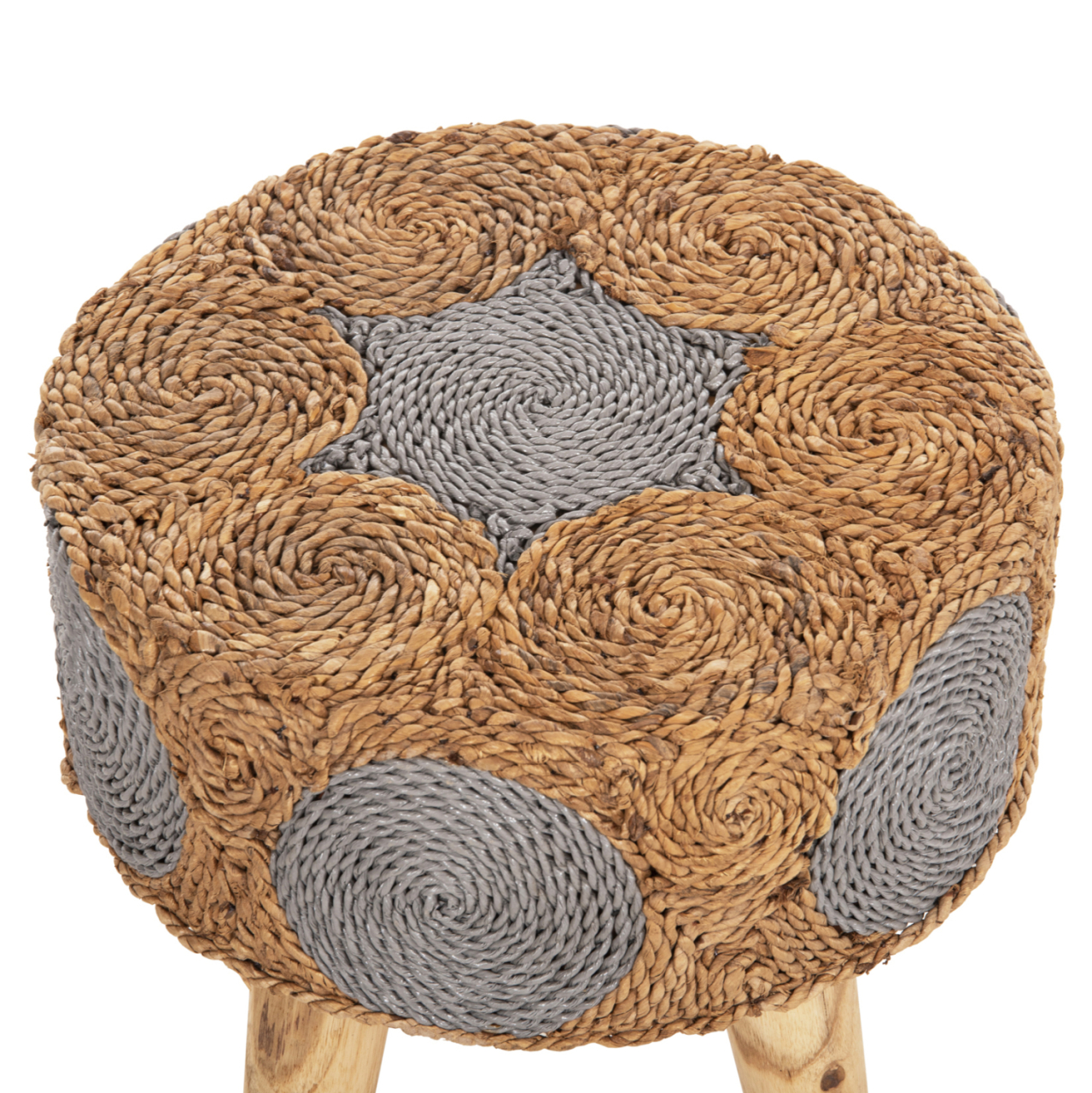 STOOL BEAM HM7826 TEAK WOOD AND SEAGRASS RUSH IN NATURAL and GREY Φ43x45Hcm. [4]