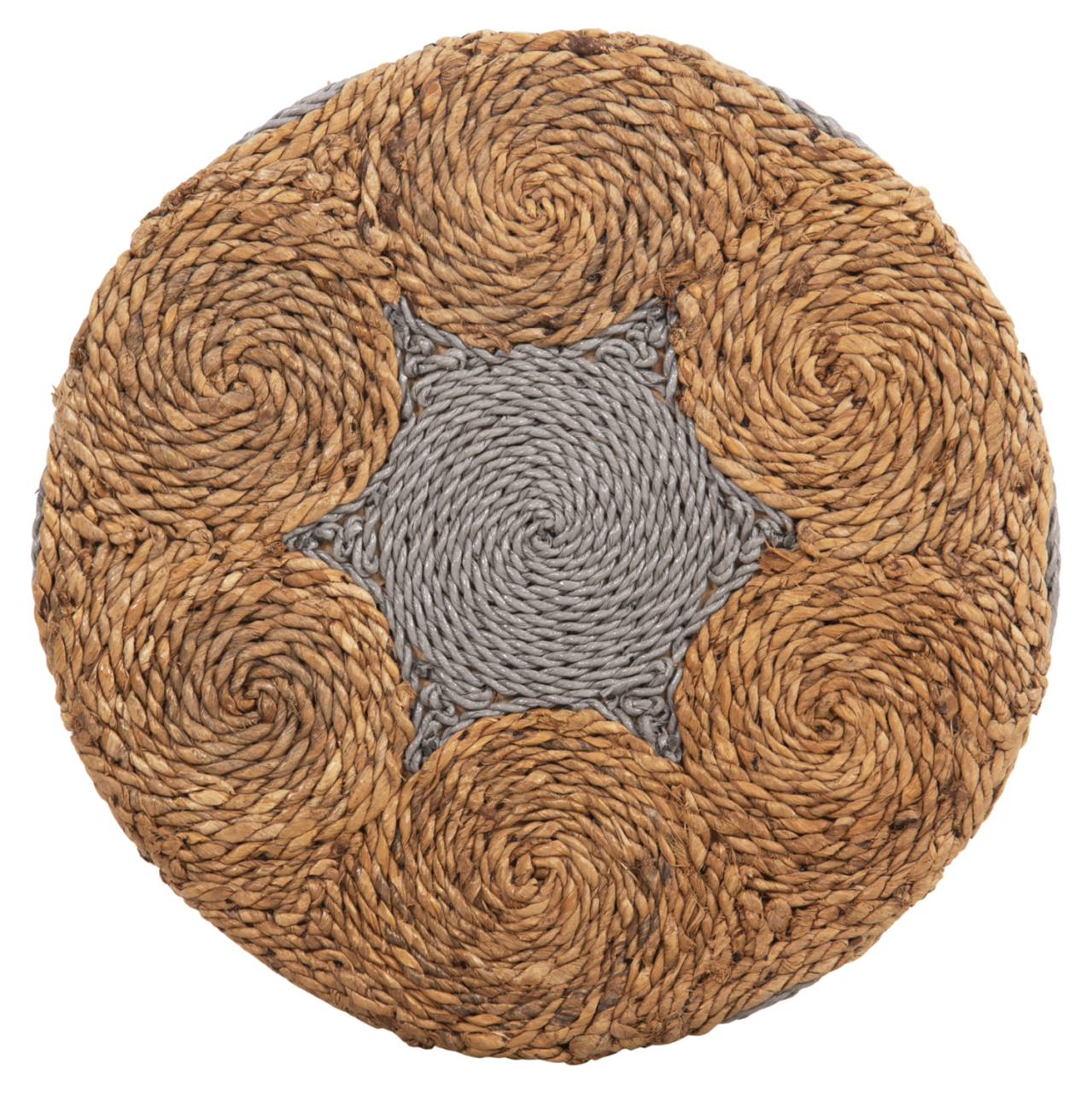 STOOL BEAM HM7826 TEAK WOOD AND SEAGRASS RUSH IN NATURAL and GREY Φ43x45Hcm. [5]
