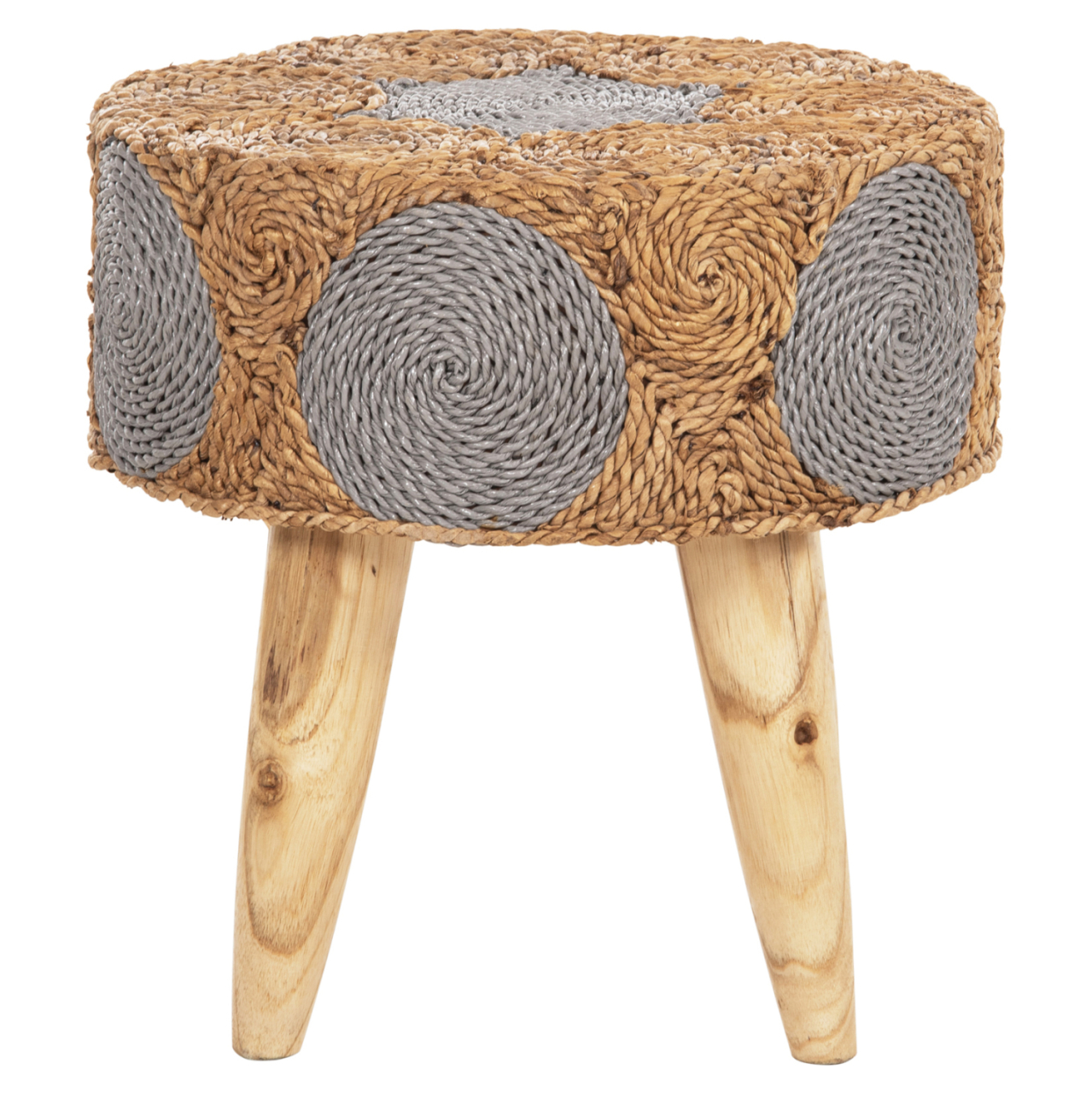 STOOL BEAM HM7826 TEAK WOOD AND SEAGRASS RUSH IN NATURAL and GREY Φ43x45Hcm. [3]