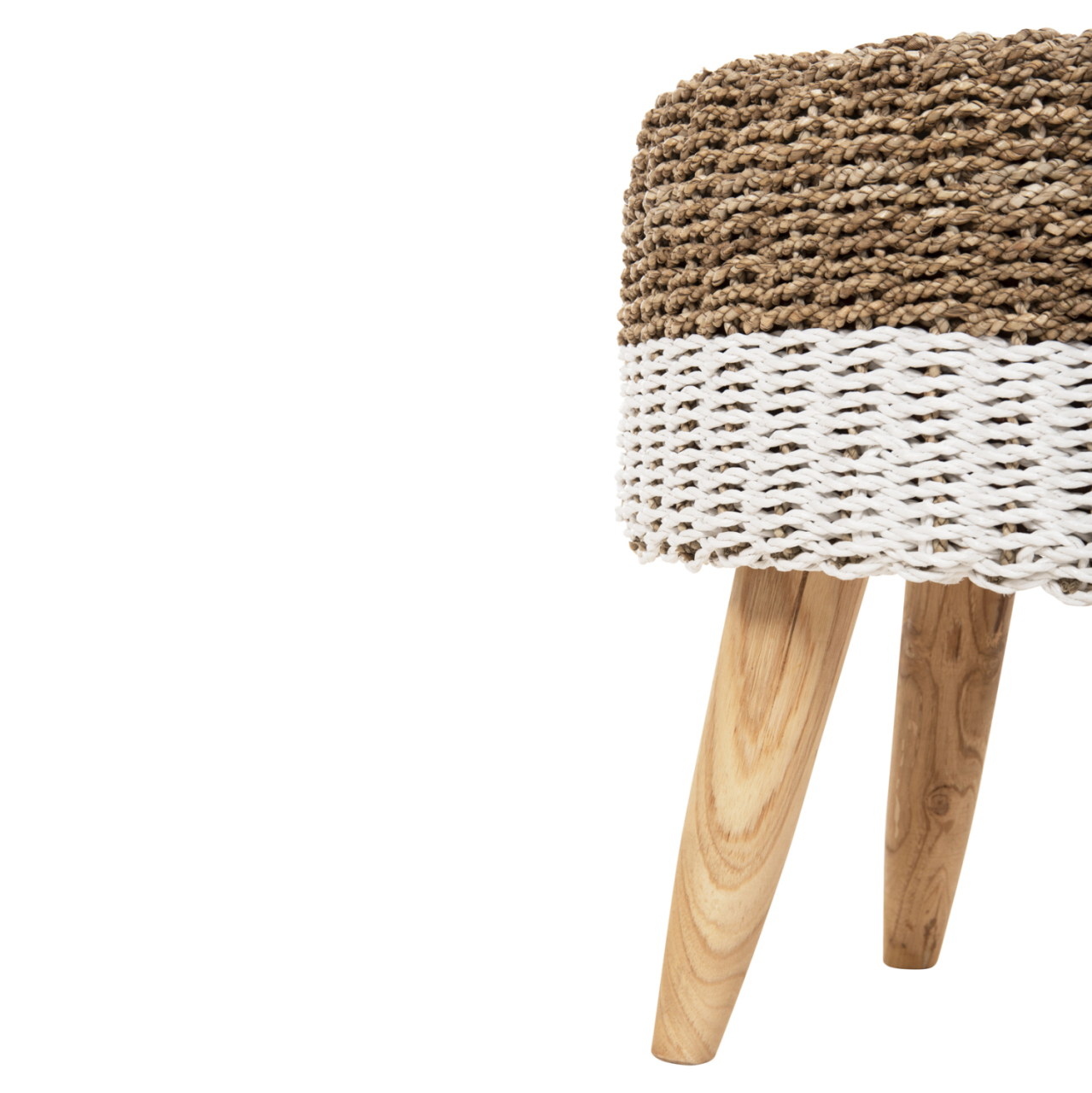 STOOL BEAM HM7827.01 TEAK WOOD AND SEAGRASS RUSH IN NATURAL and WHITE Φ42x46Hcm. [6]